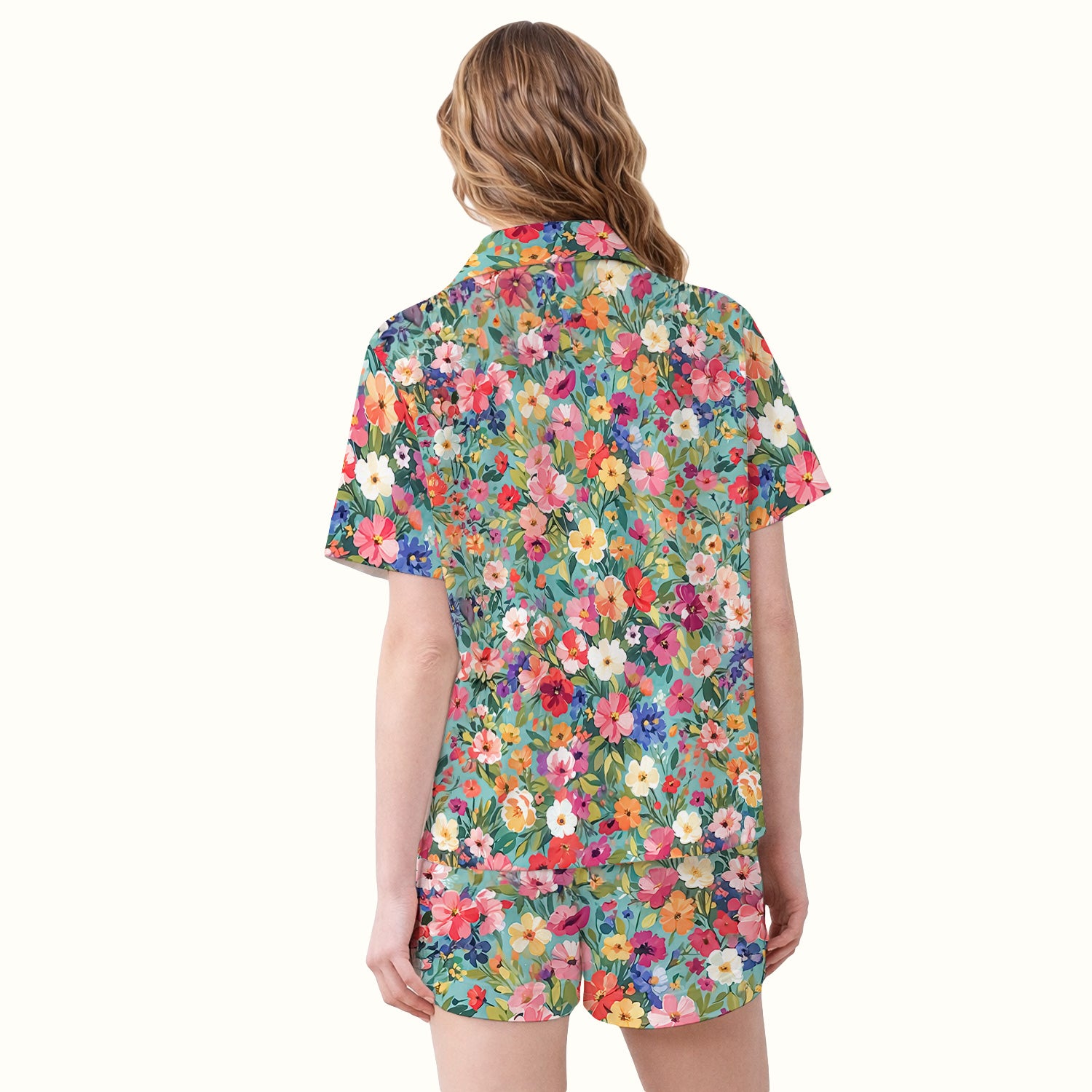 Colorful Wildflower Garden Bloom Pajama Set, Soft Breathable Sleepwear