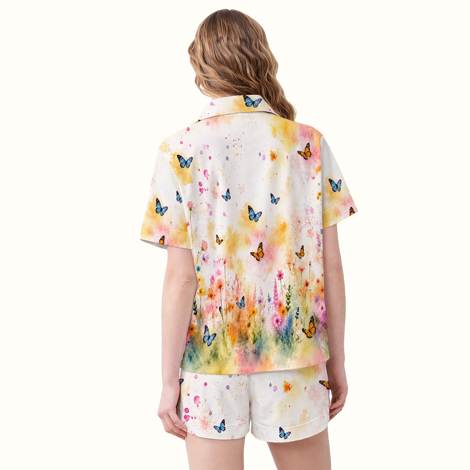 Cute Butterfly Baby Cow Pattern Pajama Set, Soft Breathable Fabric Comfortable Sleepwear