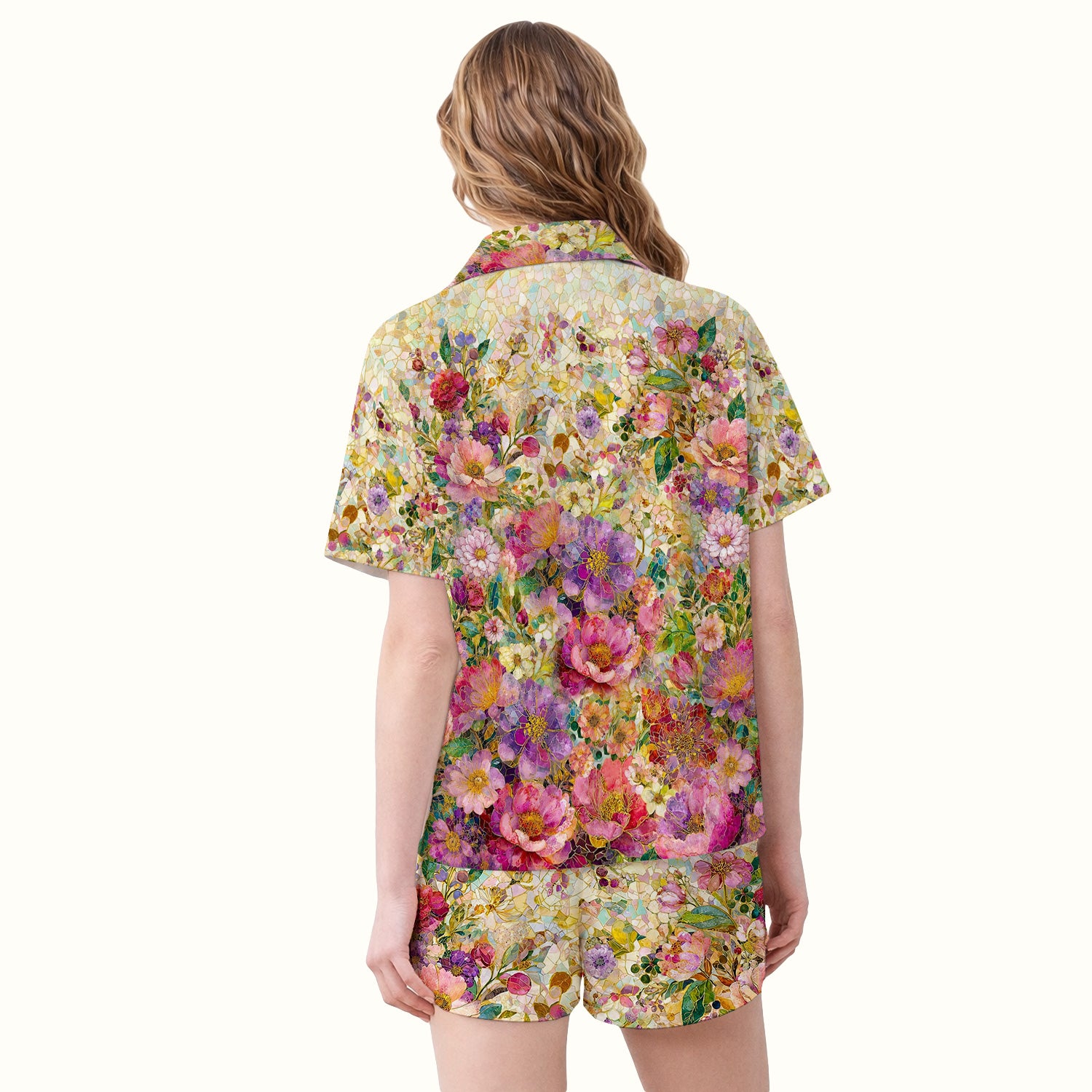 Vibrant Mosaic Bee Nurse for RN, CNA, Floral Garden Medical Pajama Set, Soft Breathable Fabric Comfortable Sleepwear