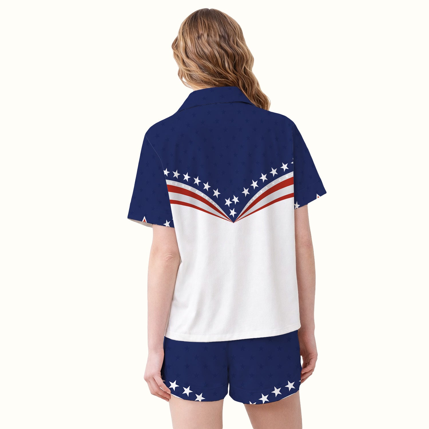 Patriotic American Flag Star Pattern Pajama Set, Soft Breathable Fabric Comfortable Sleepwear