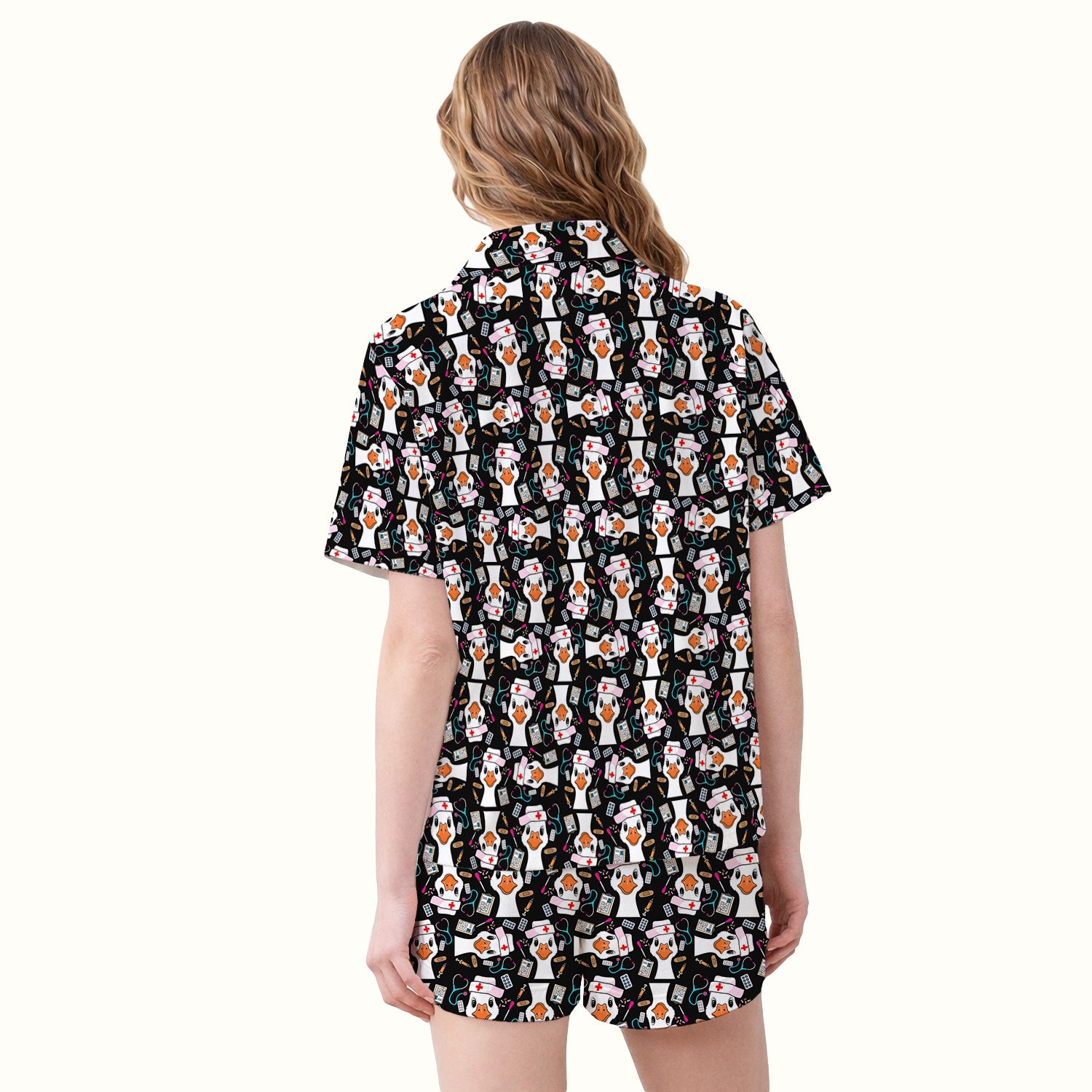 Duck Wearing Hat With Medical Tools Pajama Set, Breathable Fabrics Uniform