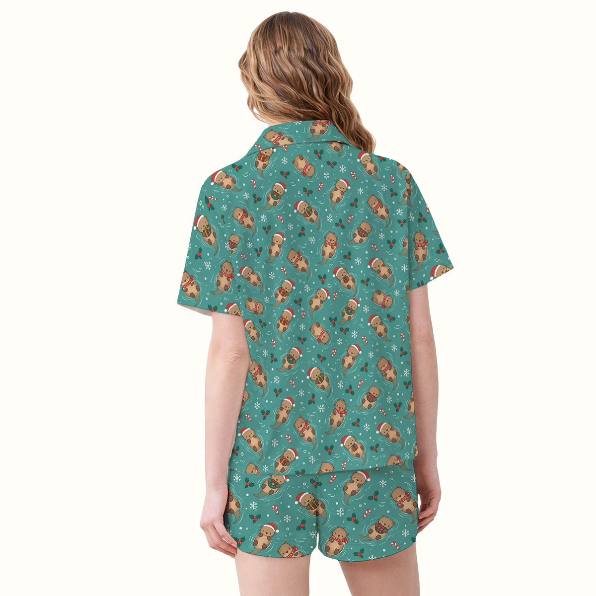 Christmas Sea Otters And Gifts Pajama Set, Soft Breathable Fabric Comfortable Sleepwear
