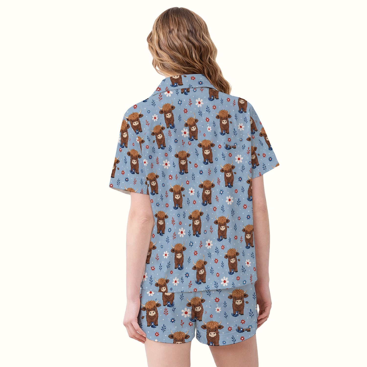 Floral Cowboy Boots Pattern Pajama Set, Soft Breathable Fabric Comfortable Sleepwear