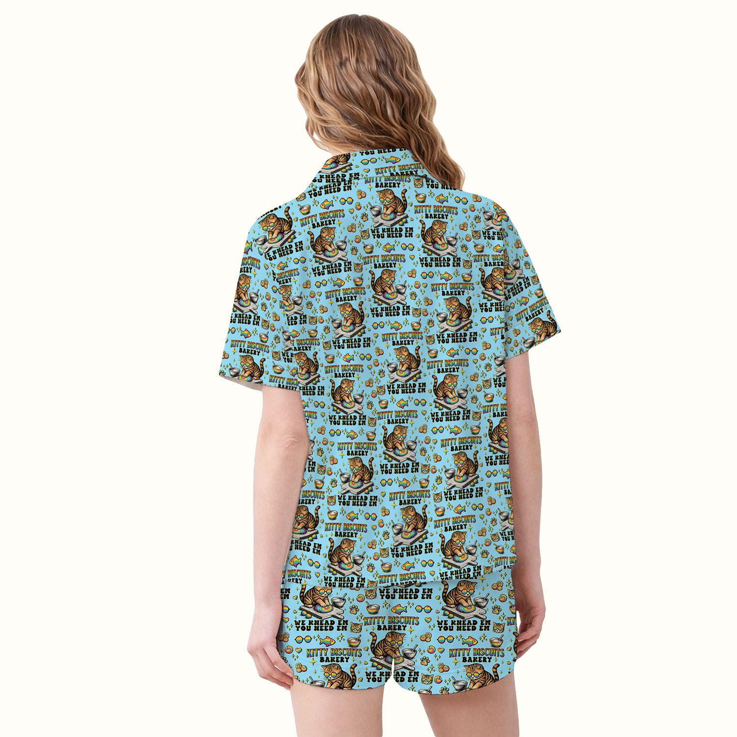 Pride Nurse Cat Baking Rainbow Dough Pattern Pajama Set, Breathable Fabrics Uniform