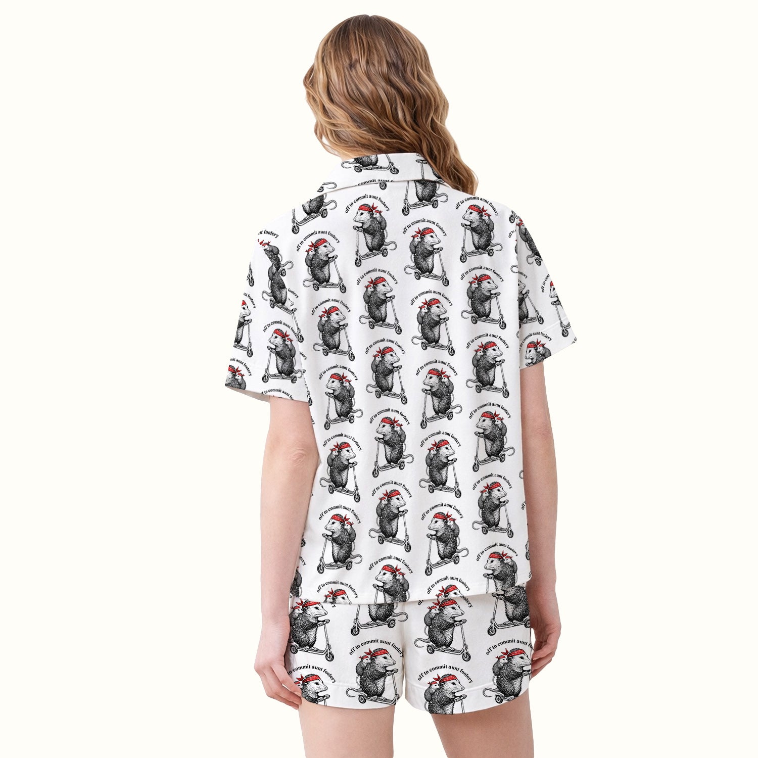 Aunt Foolery Opossum Pattern Pajama Set, Soft Breathable Fabric Comfortable Sleepwear