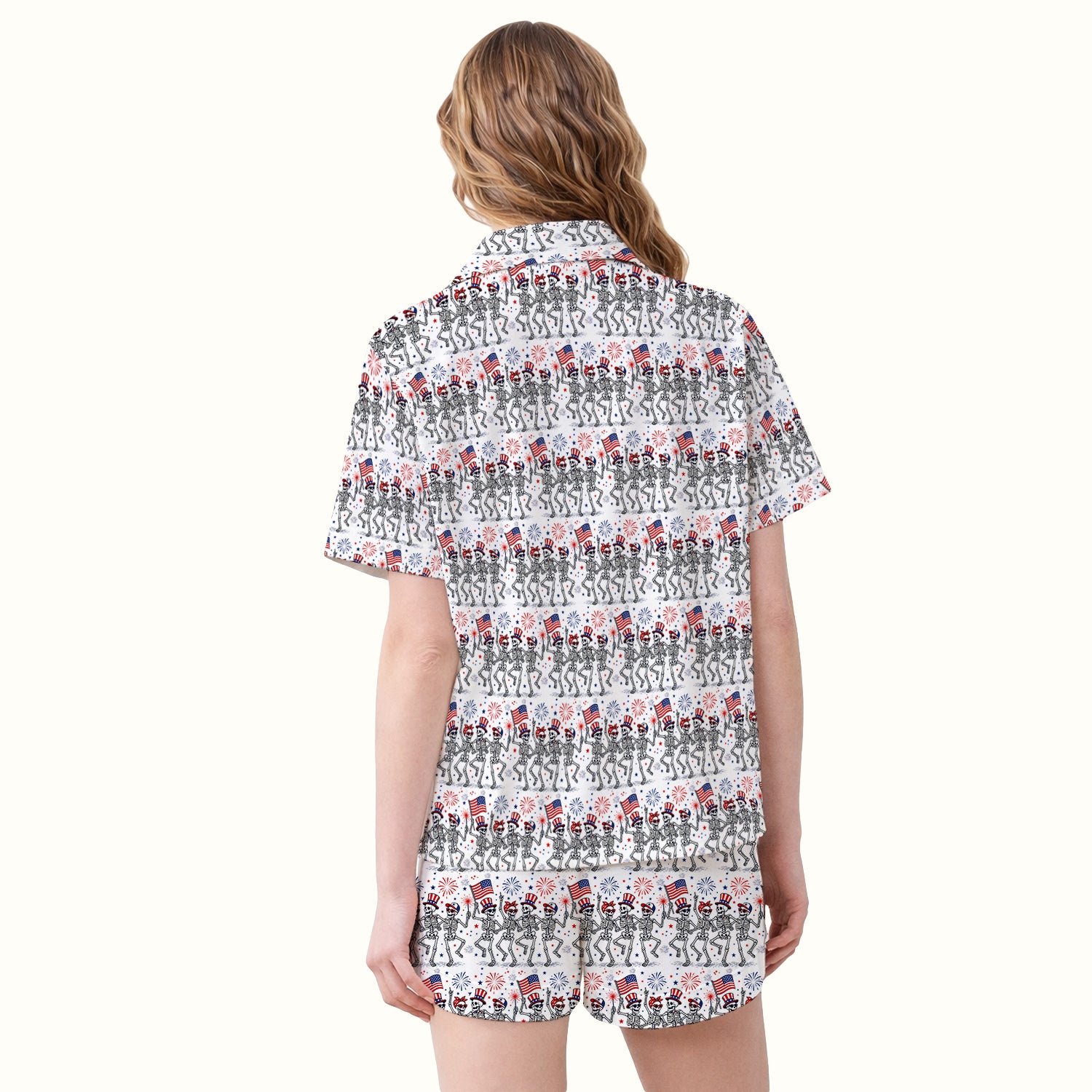 Funny Patriotic Skeleton Pattern, July 4 Medical Pajama Set, Soft Breathable Fabric Comfortable Sleepwear