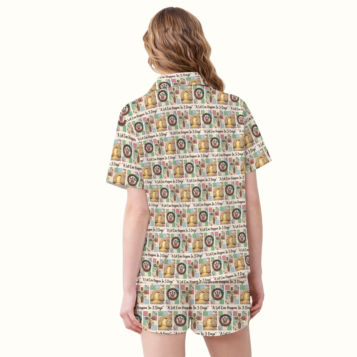 Christian Easter Cross Print Pajama Set, Breathable Fabrics Uniform