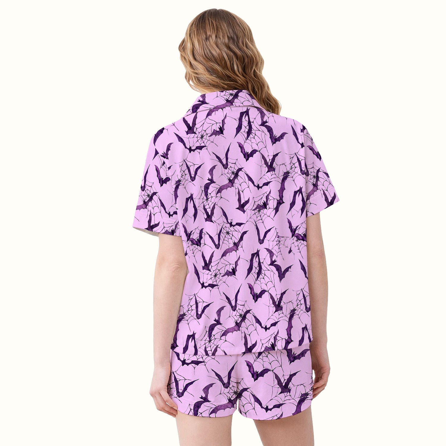 Halloween Bat with Spider Web Pajama Set, Soft Breathable Fabric Comfortable Sleepwear