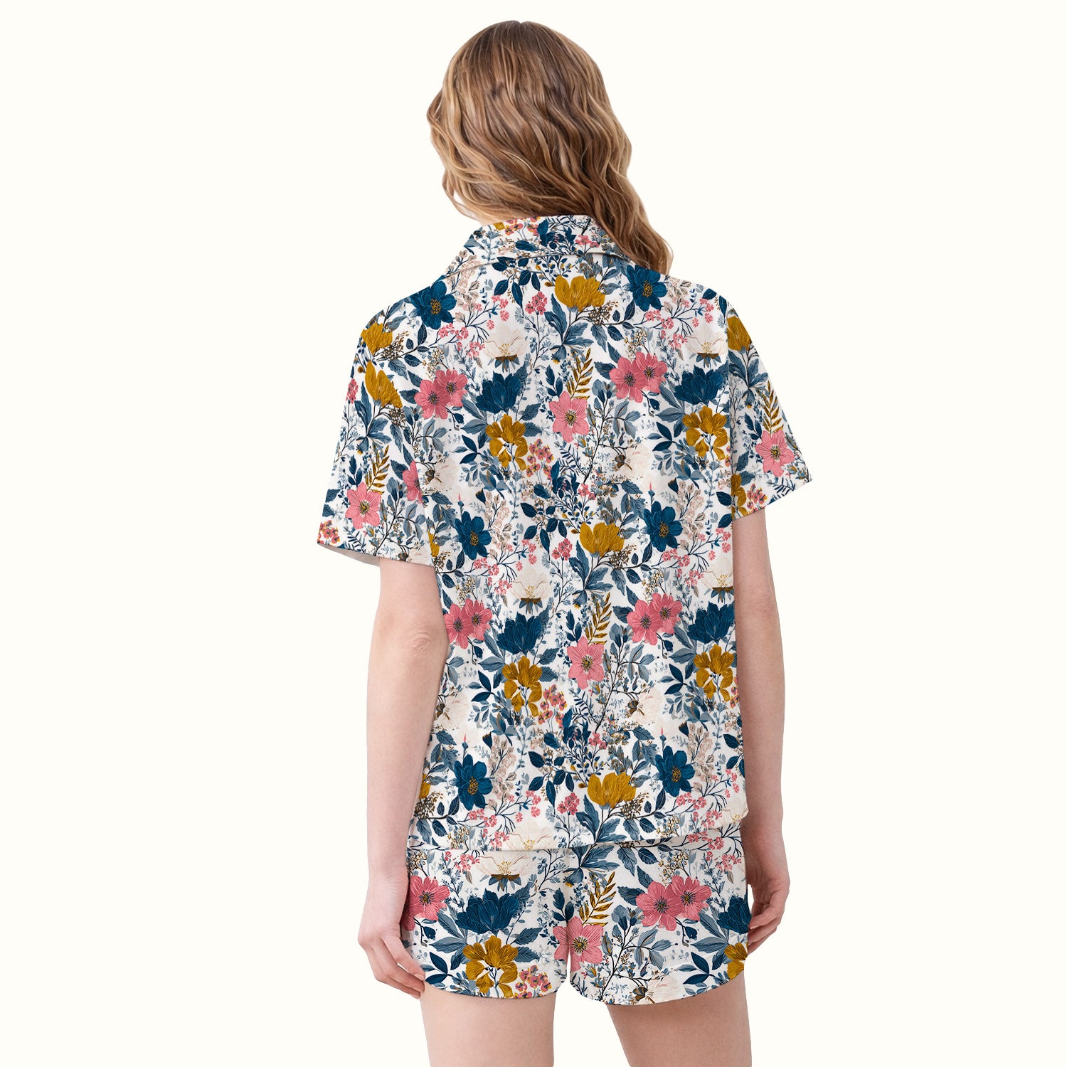 Elegant Floral Garden Bloom Pattern Pajama Set, Soft Breathable Fabric Comfortable Sleepwear