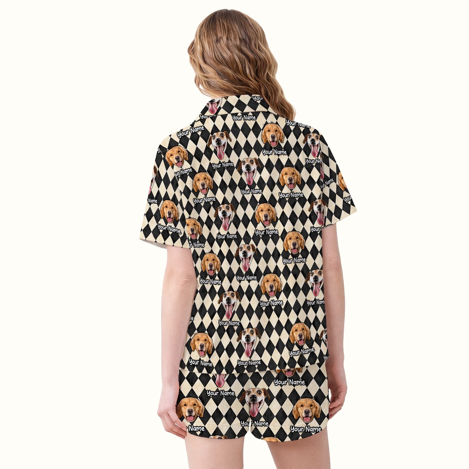 Personalized Pet Portrait Argyle Pajama Set, Soft Breathable Fabric Comfortable Sleepwear