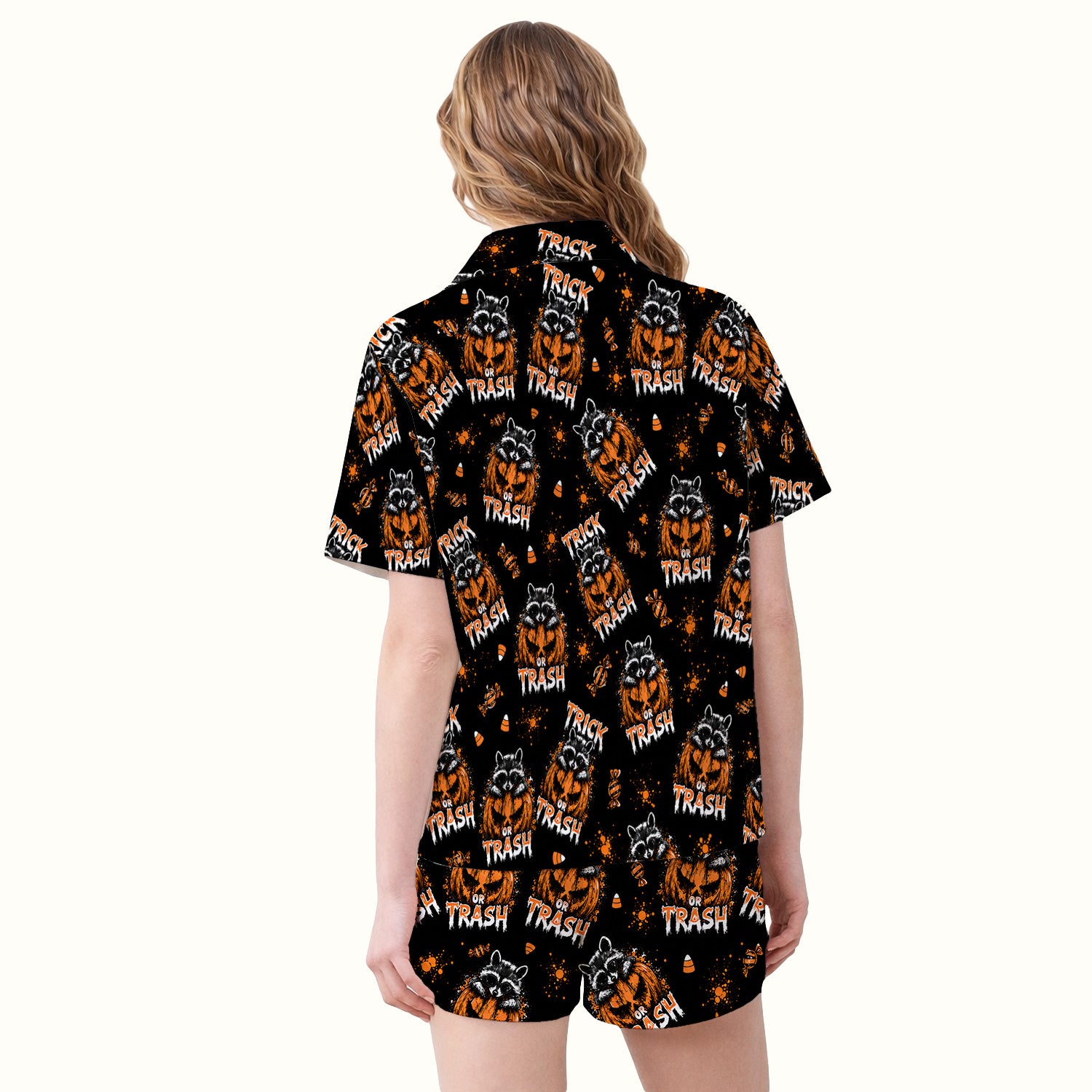 Funny Halloween Trick Or Trash Raccoon Pajama Set, Soft Breathable Fabric Comfortable Sleepwear