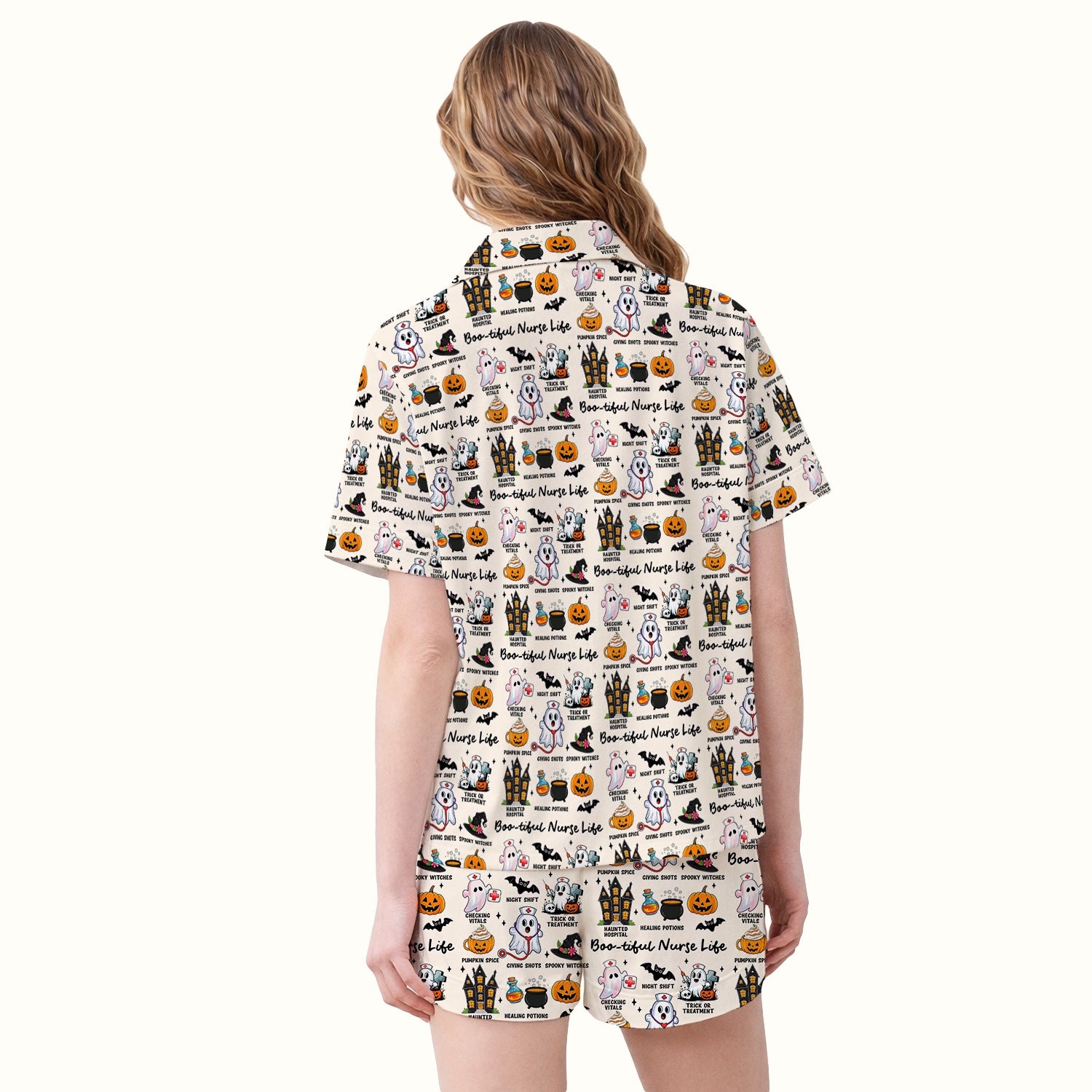 Spooky Halloween Boo-tiful Nurse Life Pajama Set, Soft Breathable Fabric Comfortable Sleepwear