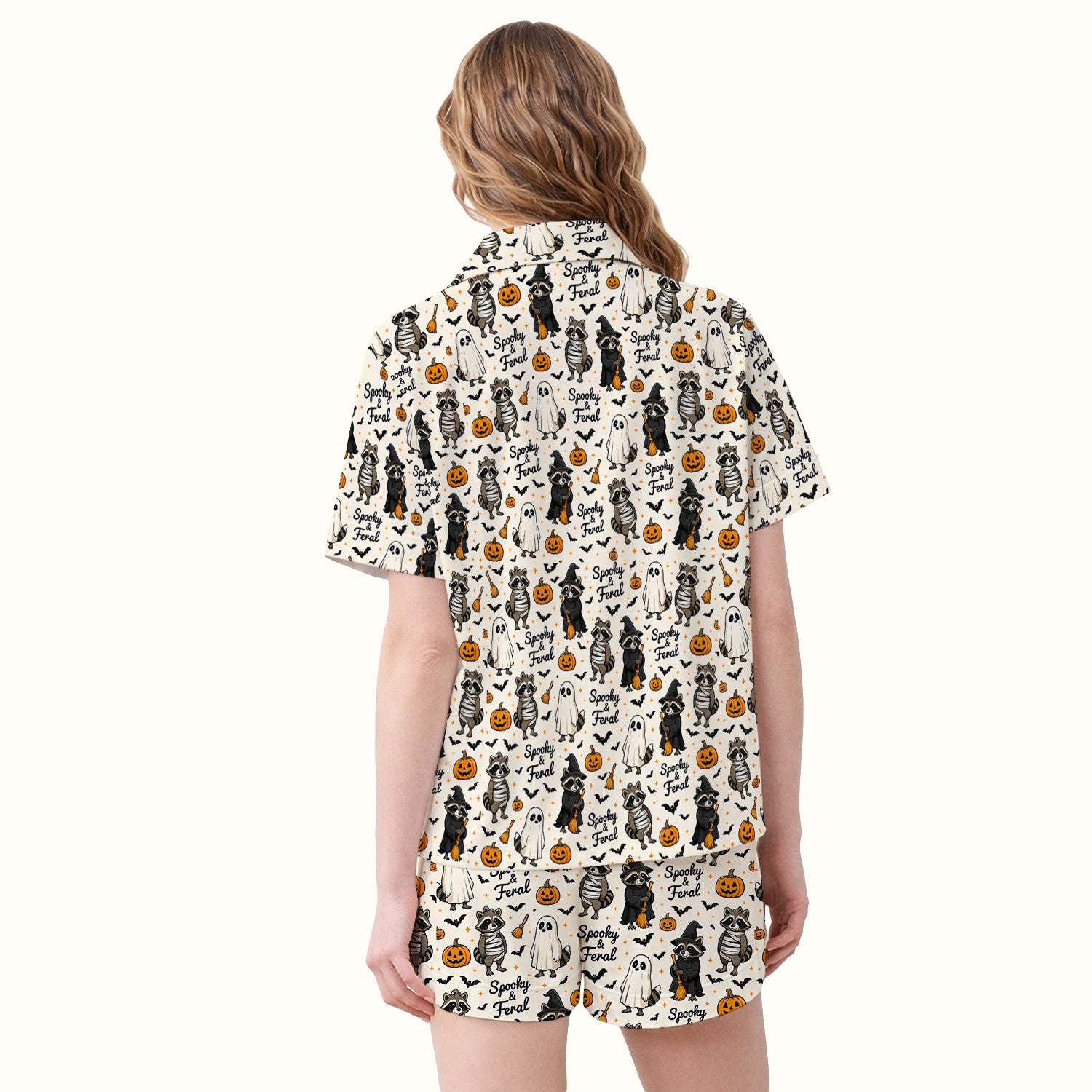 Spooky And Feral Halloween Raccoon Pajama Set, Soft Breathable Fabric Comfortable Sleepwear