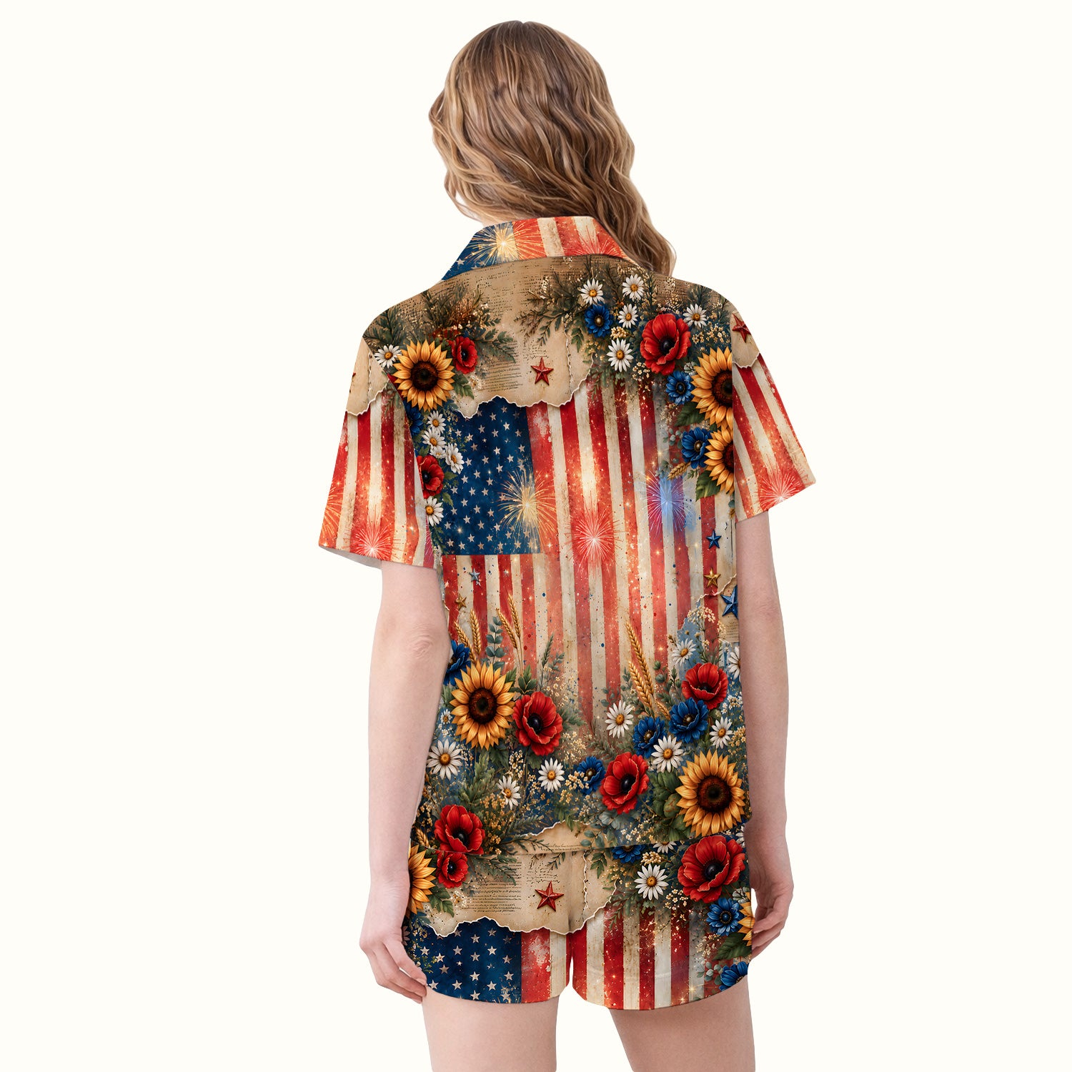 Patriotic Highland Cow Nurse for RN, CNA, Healthcare Workers Pajama Set, Soft Breathable Fabric Comfortable Sleepwear