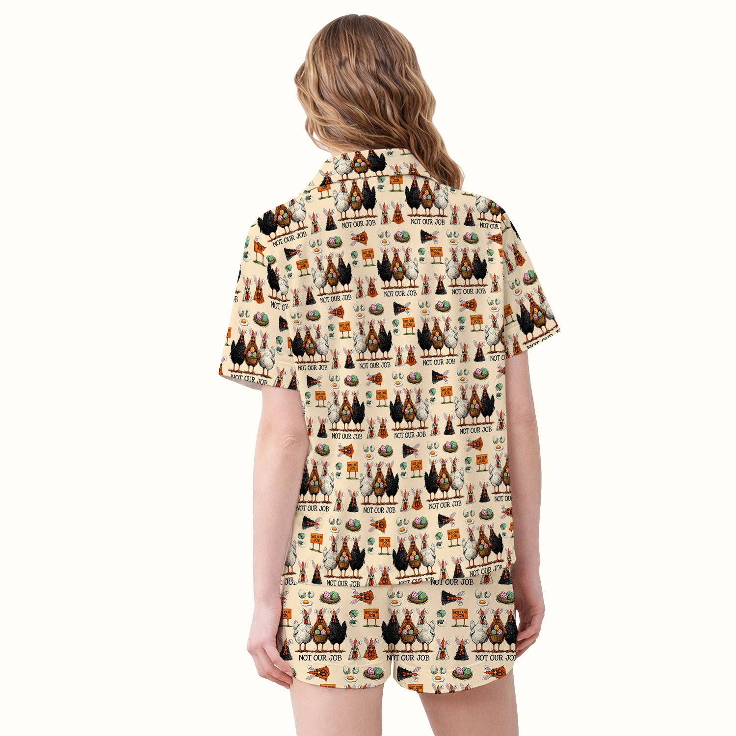 Funny Easter Chicken Humor Pattern Pajama Set, Breathable Fabrics Uniform