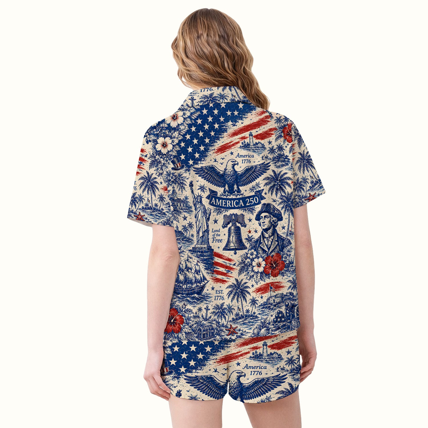 America 250 Eagle Liberty Pattern Pajama Set, Soft Breathable Fabric Comfortable Sleepwear