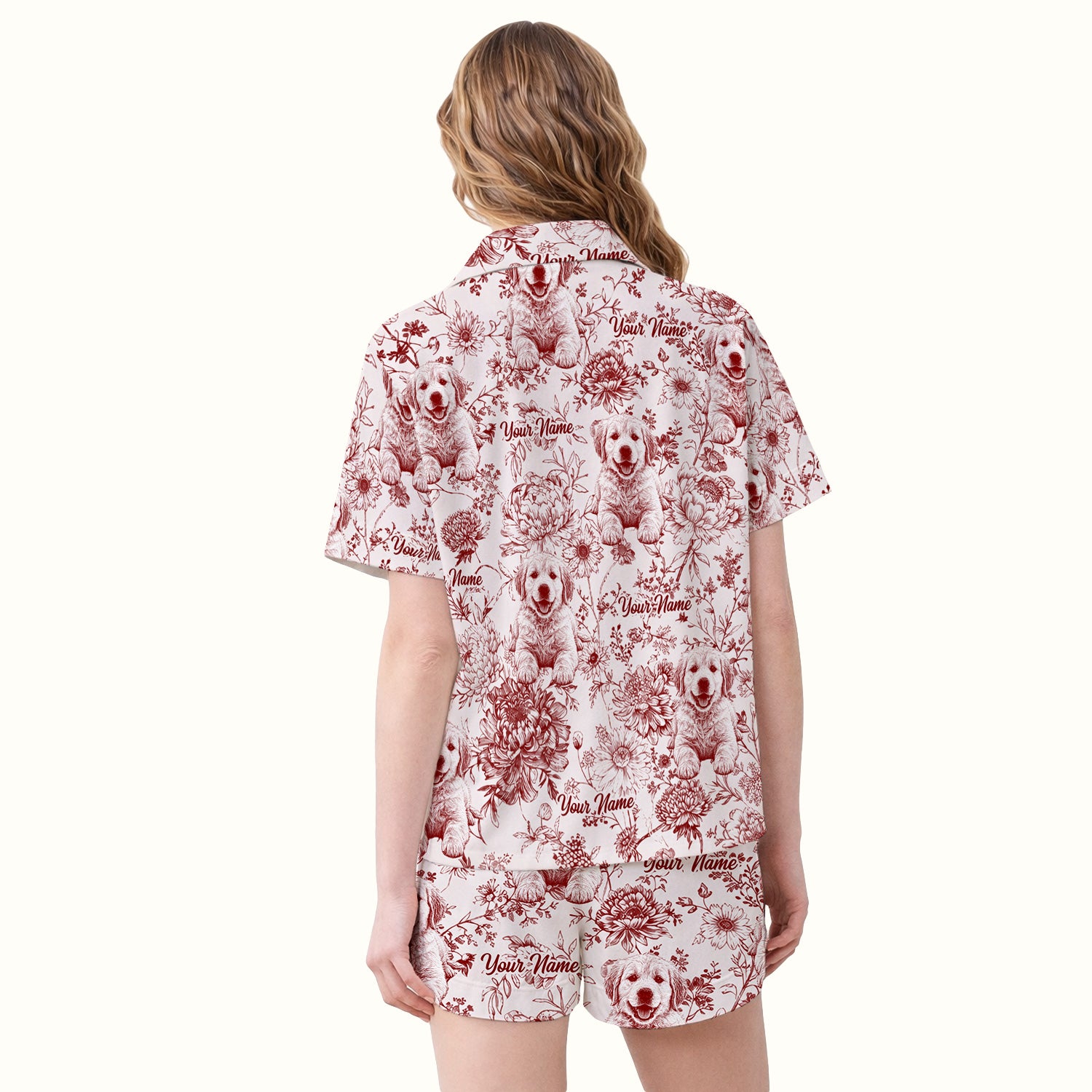 Personalized Custom Pet Photo Name Floral Pattern Pajama Set, Soft Breathable Fabric Comfortable Sleepwear