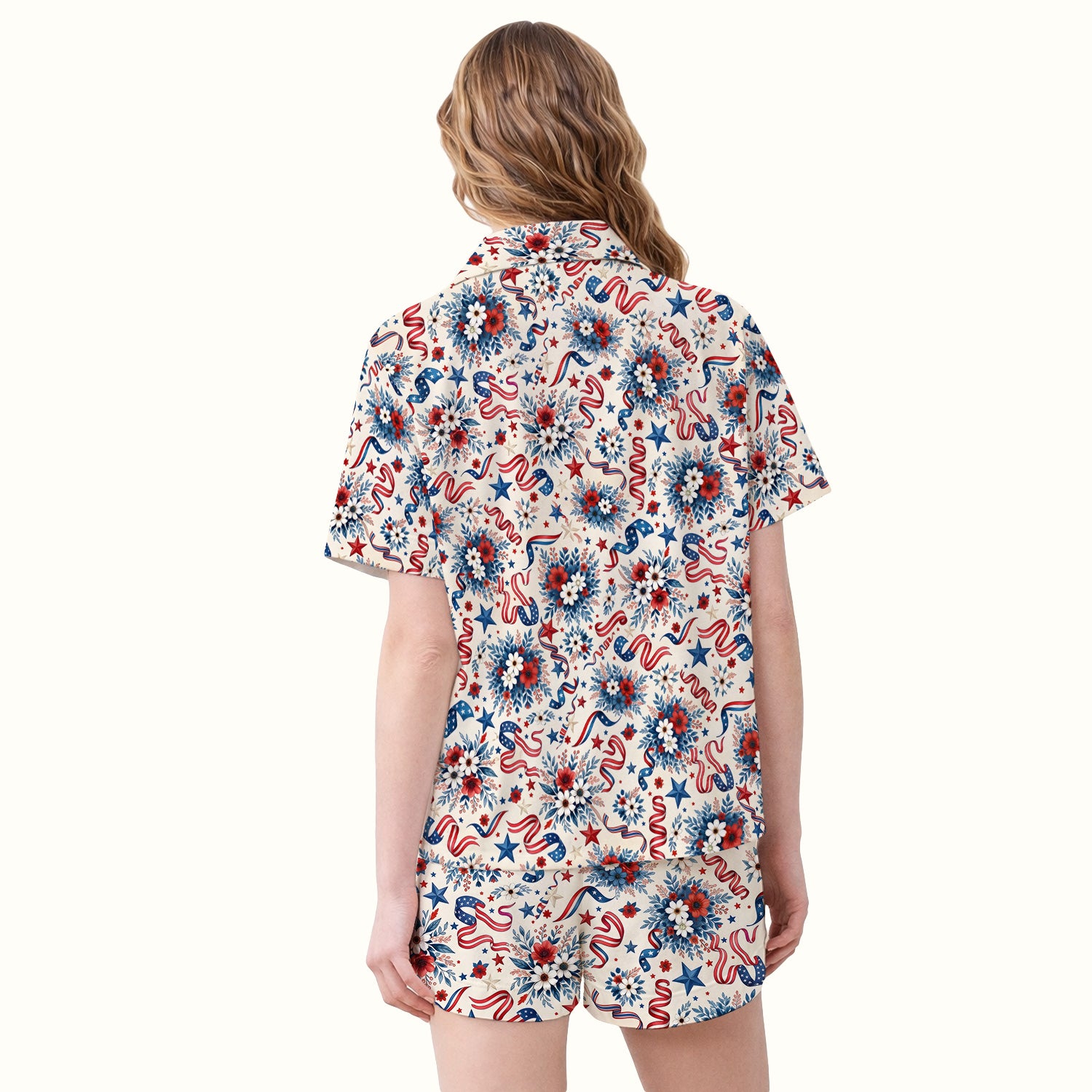 Patriotic Floral Ribbon Nurse for RN & CNA, Americana Healthcare Workers Uniform Pajama Set, Soft Breathable Fabric Comfortable Sleepwear