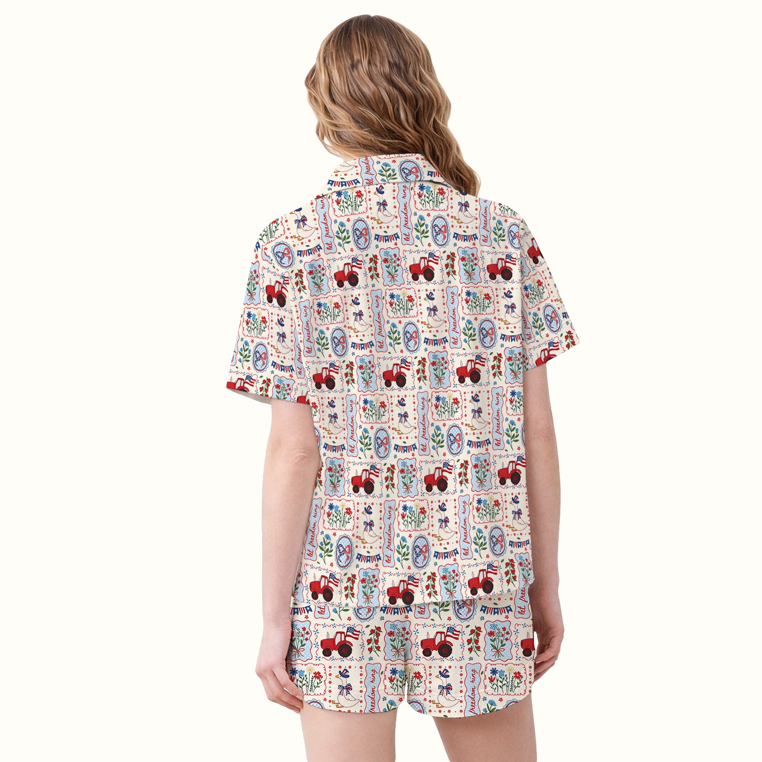 Patriotic Farm Goose Nurse Scrub Top for RN, CNA, Healthcare Workers, Americana Uniform Pajama Set, Soft Breathable Fabric Comfortable Sleepwear