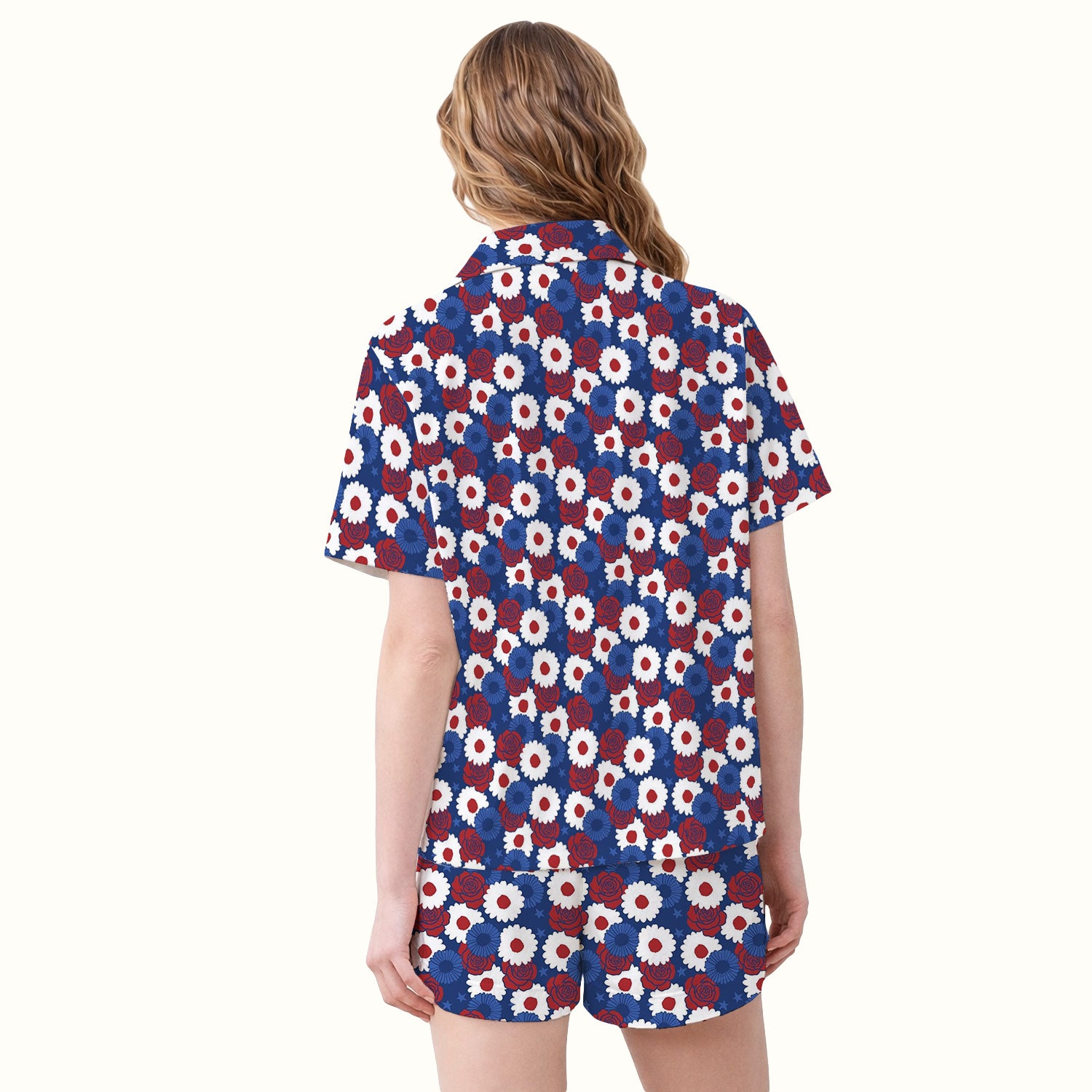 Daisy Rose Floral Pattern Pajama Set, Soft Breathable Fabric Comfortable Sleepwear