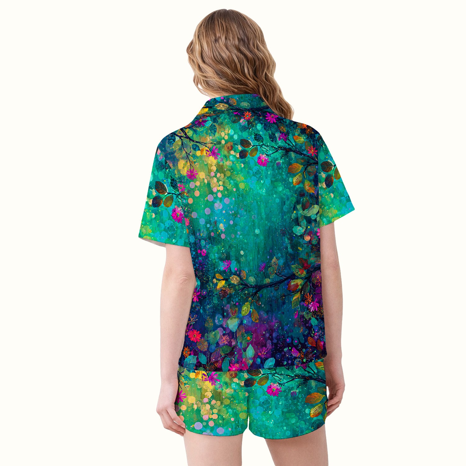 Vibrant Neon Owl Pattern, Colorful Forest Medical Pajama Set, Soft Breathable Fabric Comfortable Sleepwear