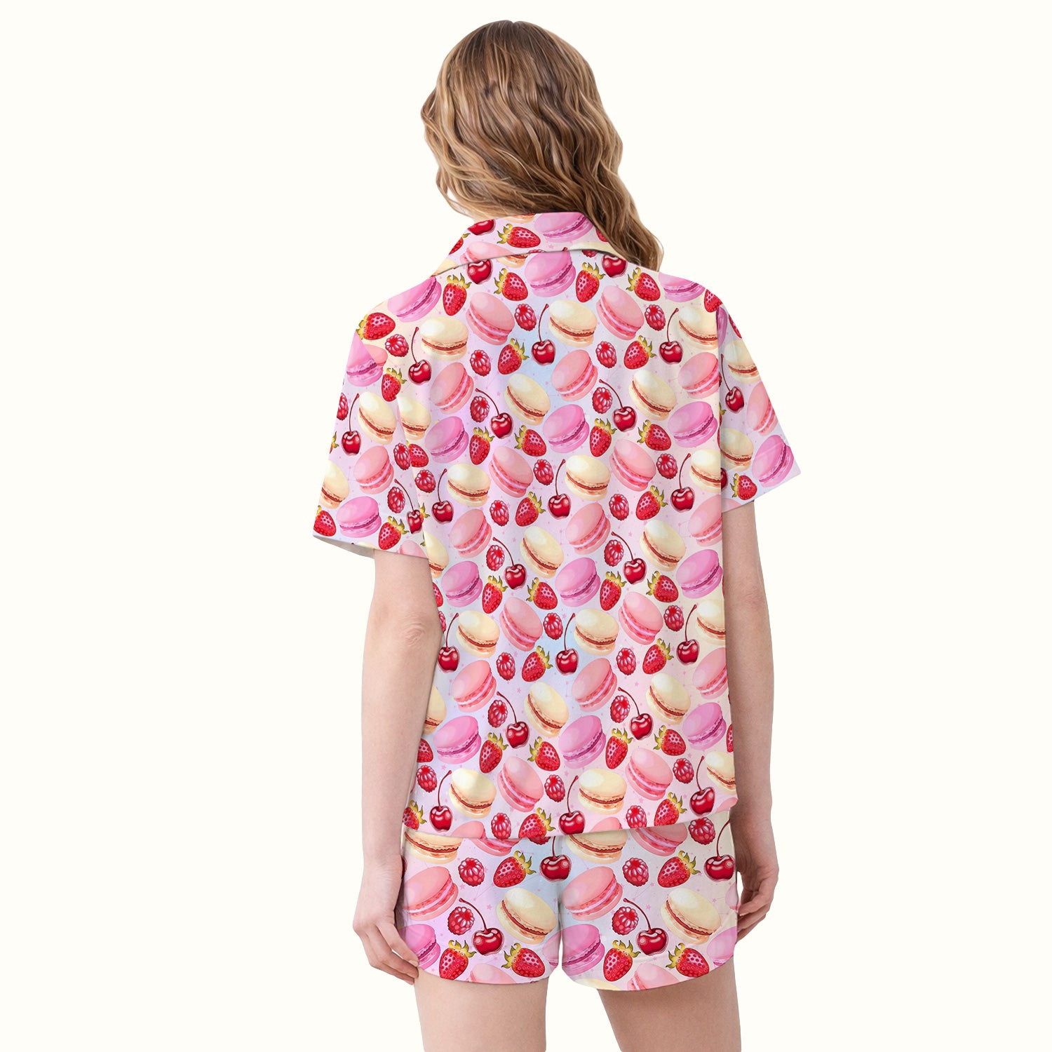 Sweet Dessert Pattern Pajama Set, Breathable Fabrics Uniform
