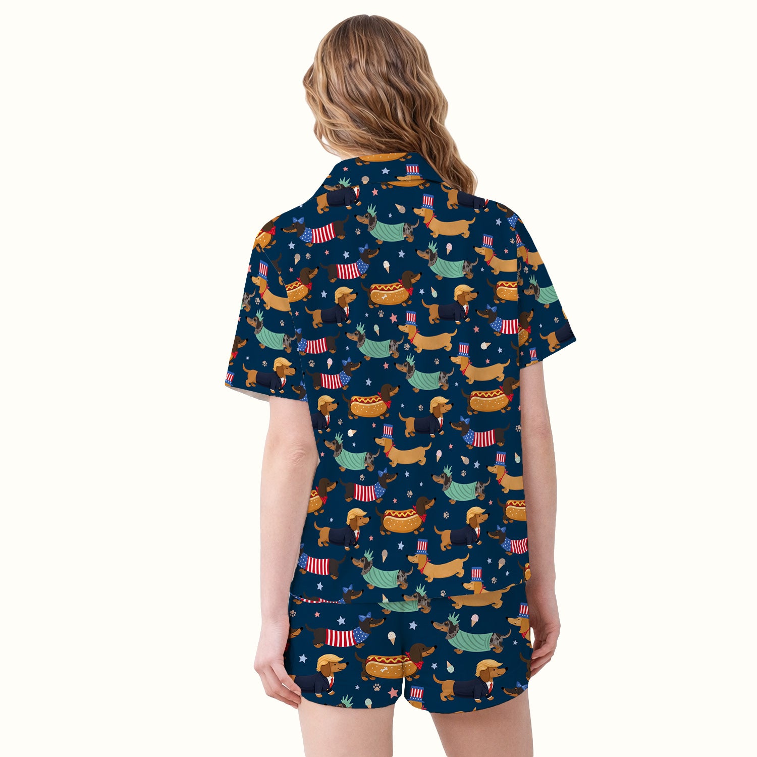 Funny Patriotic Dachshund Costume Dogs Pattern Pajama Set, Breathable Fabrics Uniform