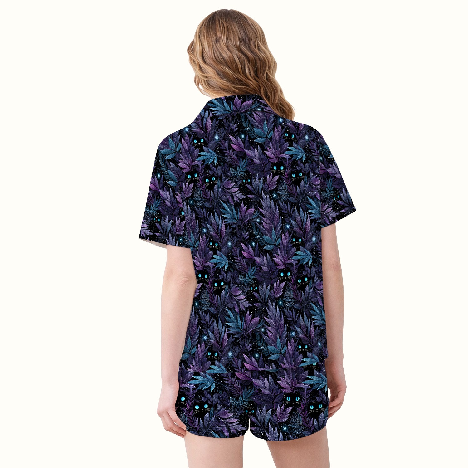 Mystic Black Cat Veterinary Pattern Pajama Set, Soft Breathable Fabric Comfortable Sleepwear