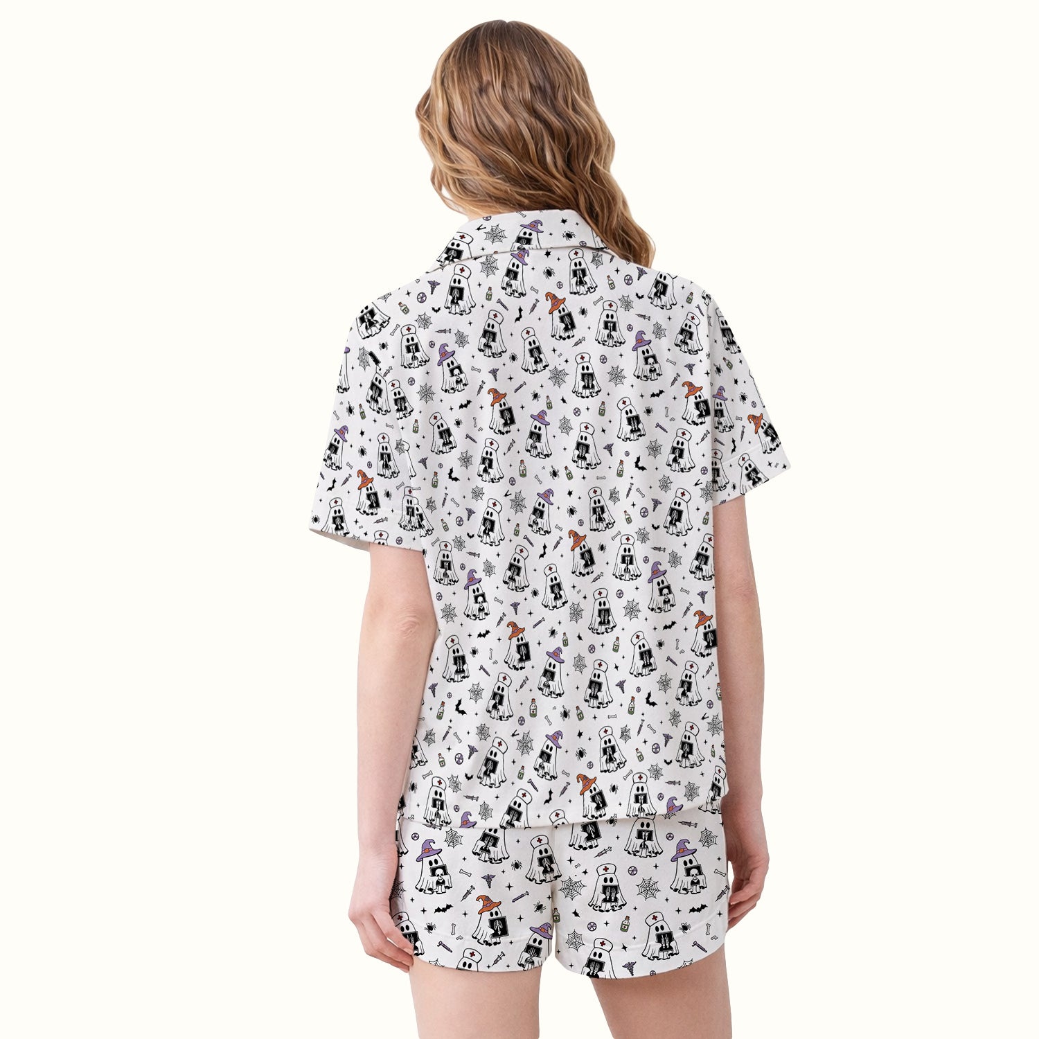 Halloween Ghost Nurses With X-Rays Pajama Set, Soft Breathable Fabric Comfortable Sleepwear
