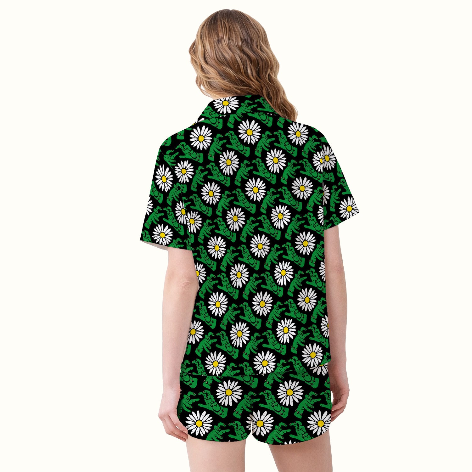 Halloween Monster And Daisies Pajama Set, Soft Breathable Fabric Comfortable Sleepwear