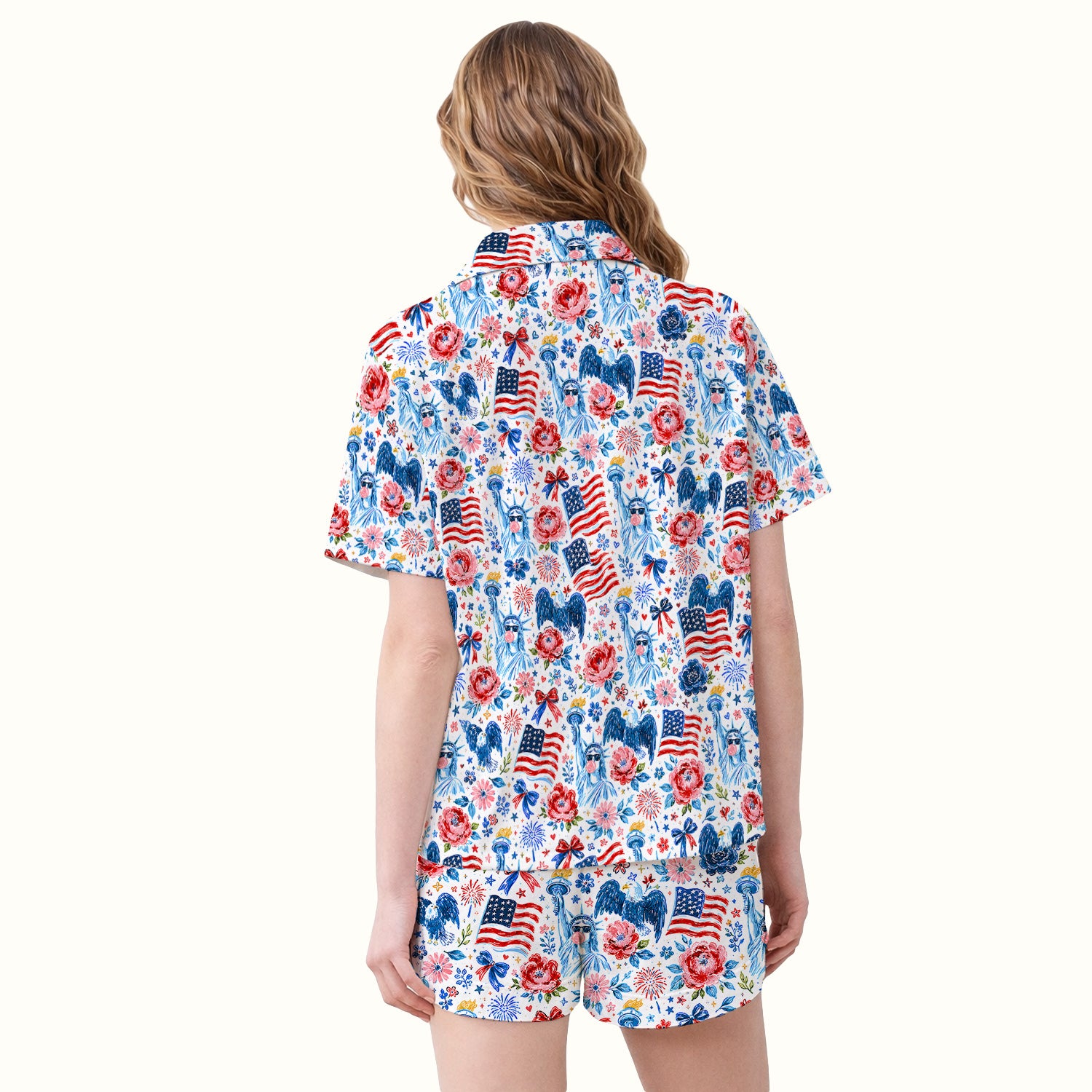 Patriotic Liberty Nurse Pattern Pajama Set, Soft Breathable Fabric Comfortable Sleepwear