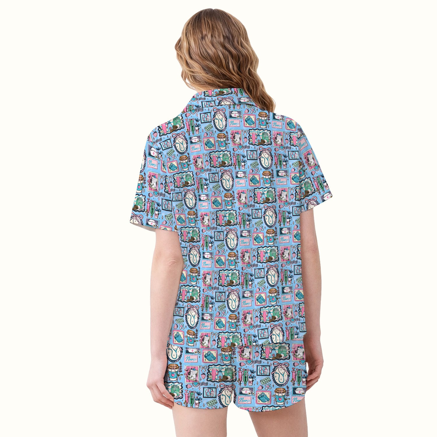 Medical Tools Stethoscope Syringe Frame Pajama Set, Breathable Fabrics Uniform