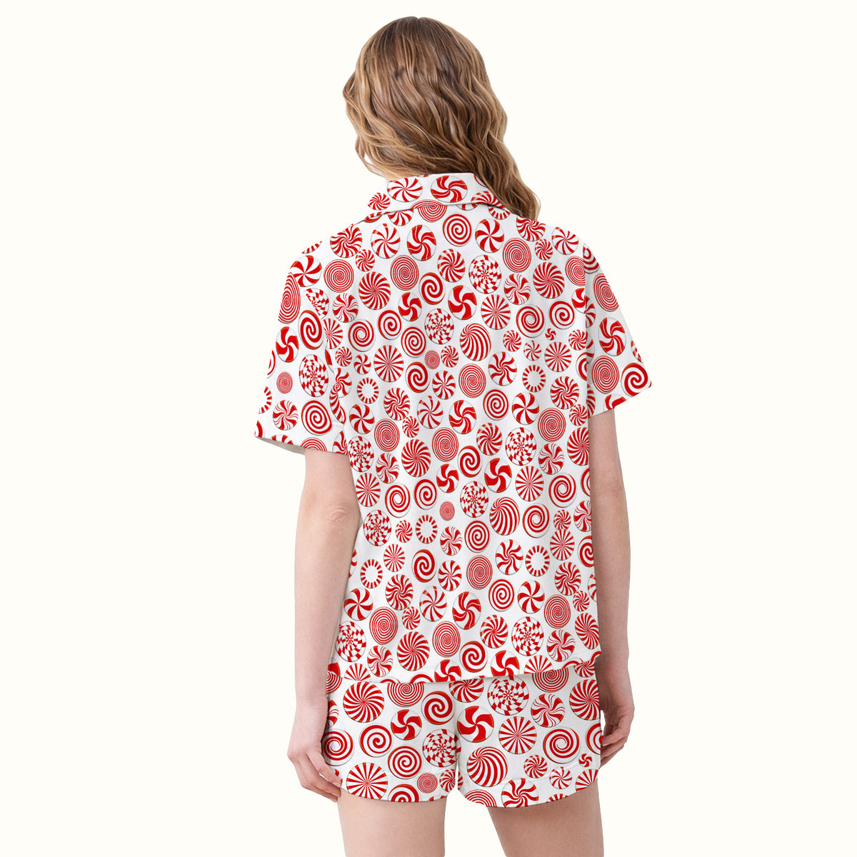 Christmas Peppermint Candy Pattern Pajama Set, Soft Breathable Fabric Comfortable Sleepwear