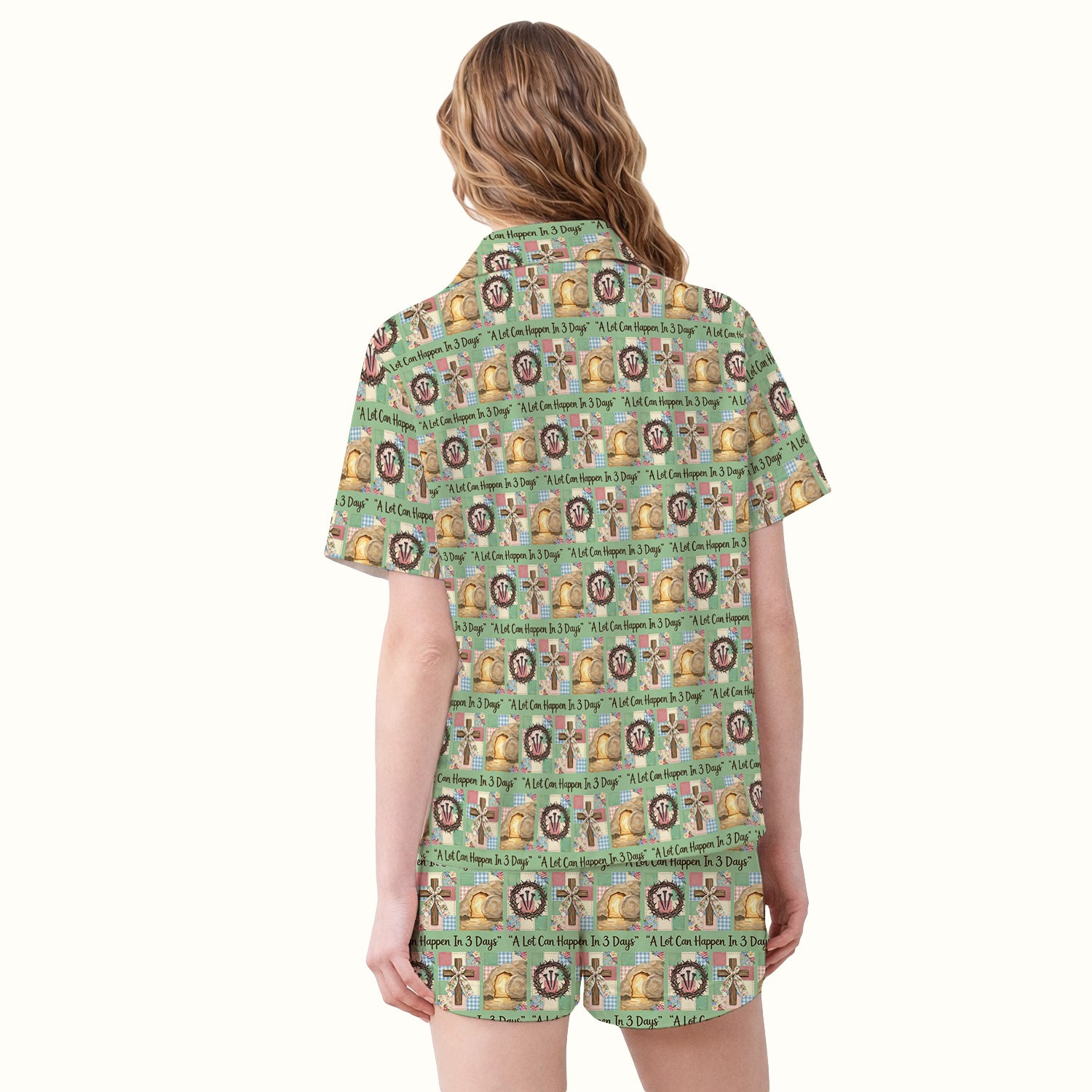 Christian Easter Cross Print Pajama Set, Breathable Fabrics Uniform