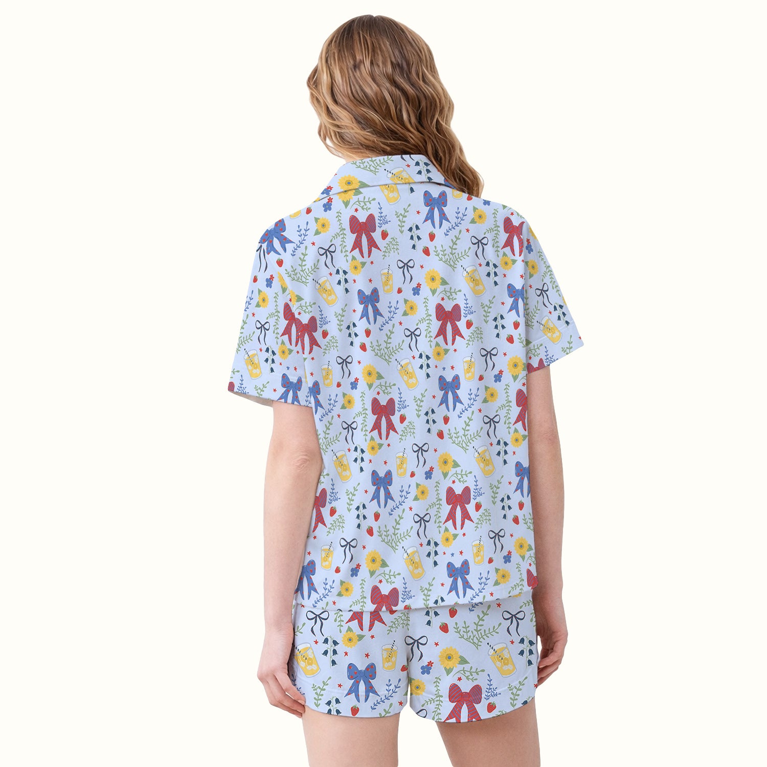 Sweet Summer Bow Nurse, Lemonade Floral Medical Pajama Set, Soft Breathable Fabric Comfortable Sleepwear