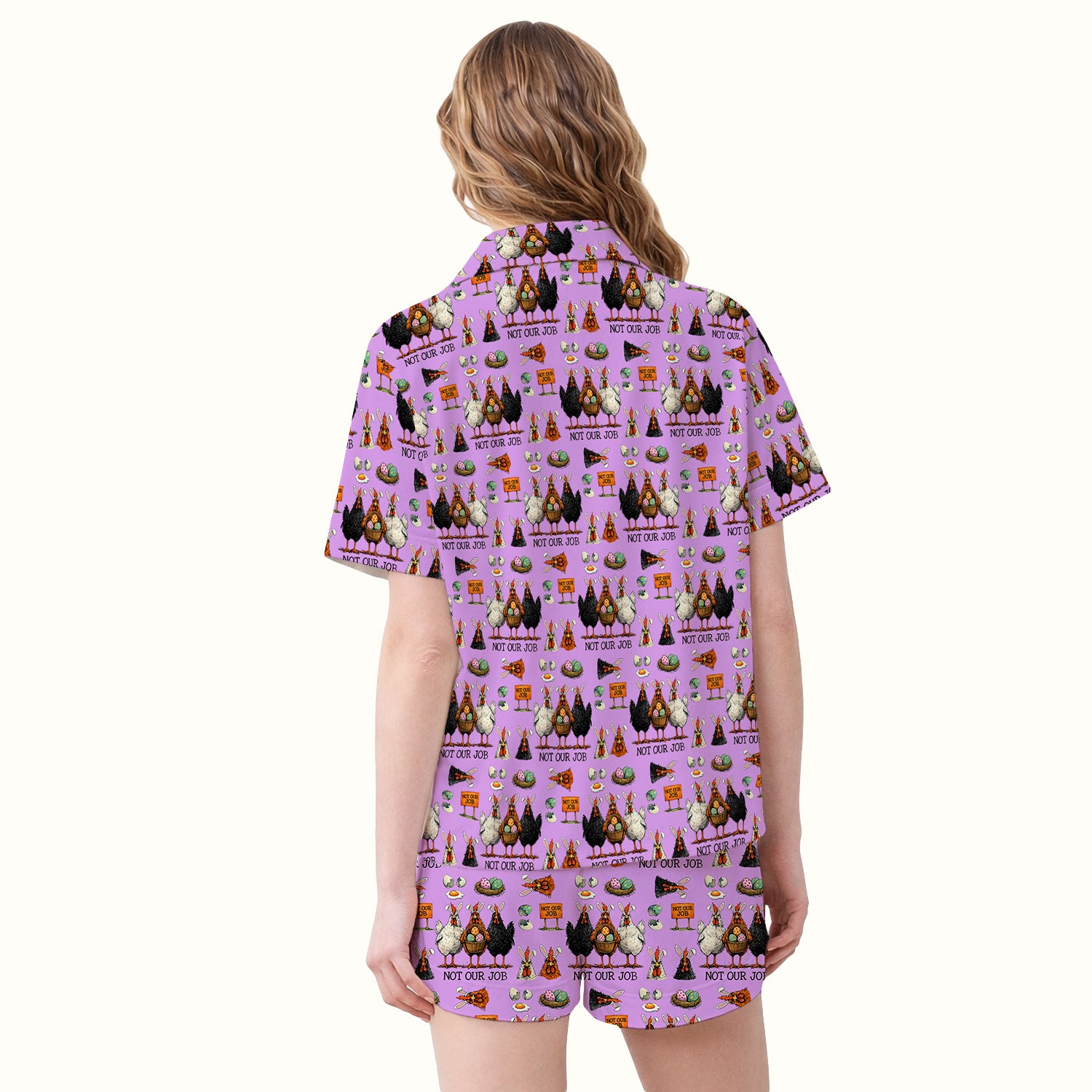 Funny Easter Chicken Humor Pattern Pajama Set, Breathable Fabrics Uniform