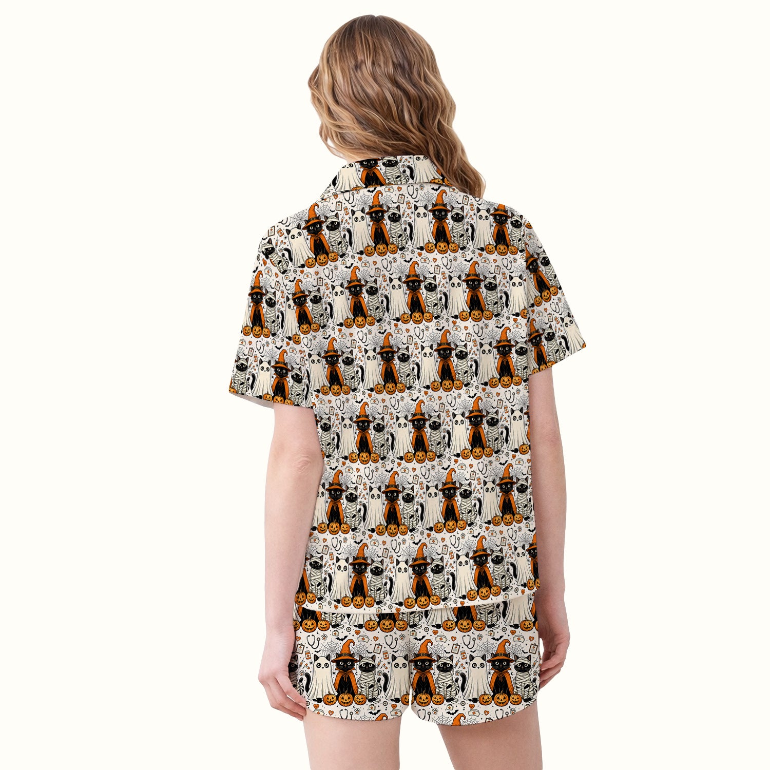 Spooky Halloween Costume Cats Pajama Set, Soft Breathable Fabric Comfortable Sleepwear
