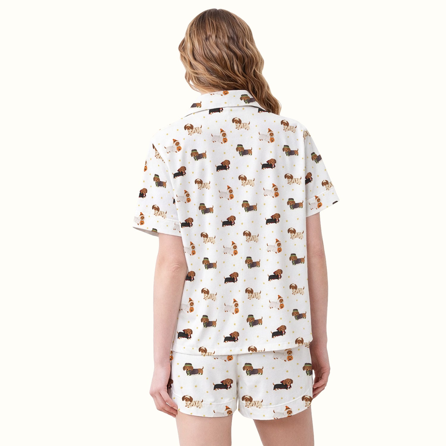 Halloween Dachshund Costumes Print Pajama Set, Soft Breathable Fabric Comfortable Sleepwear