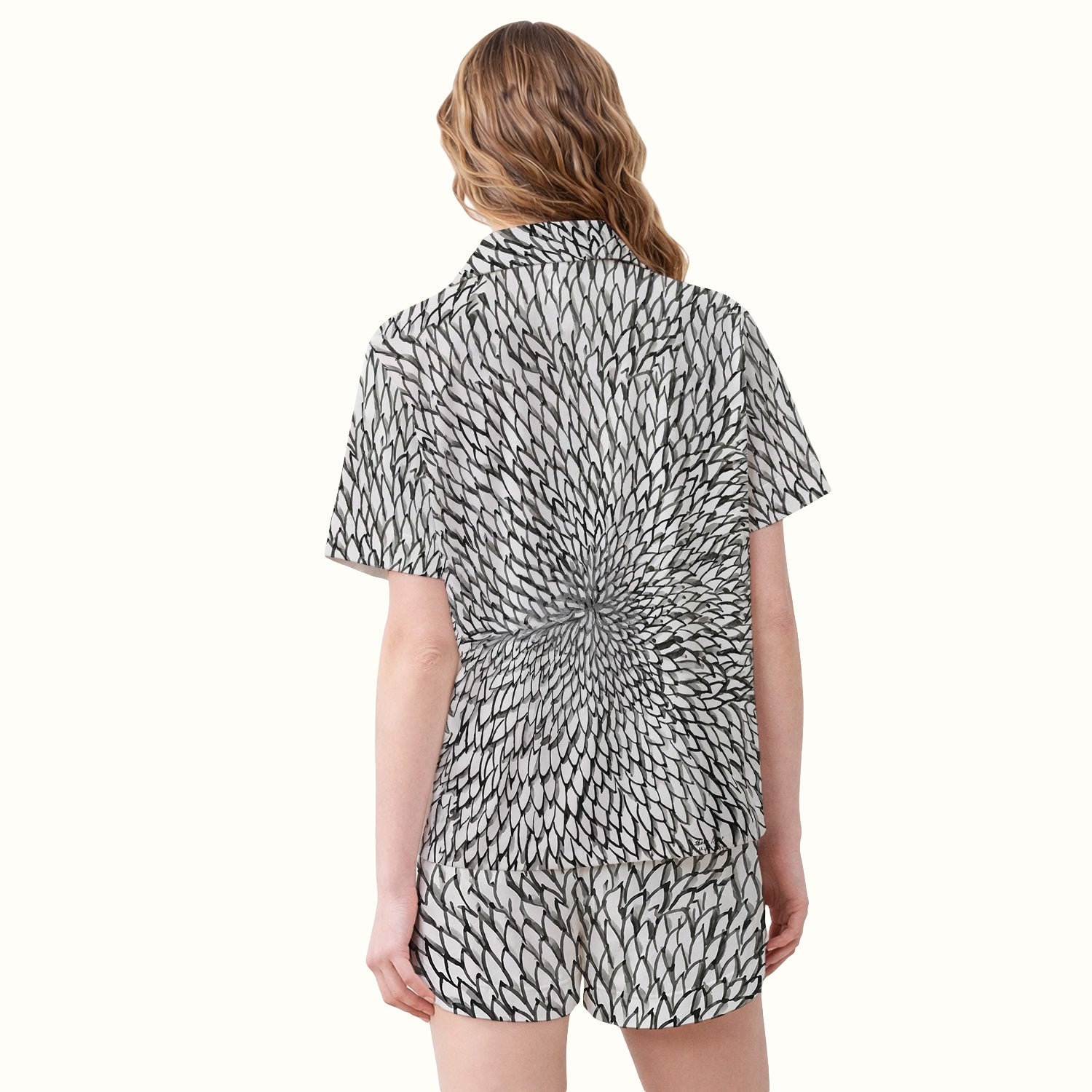 Watercolor Rooster Feather Pattern Pajama Set, Soft Breathable Fabric Comfortable Sleepwear