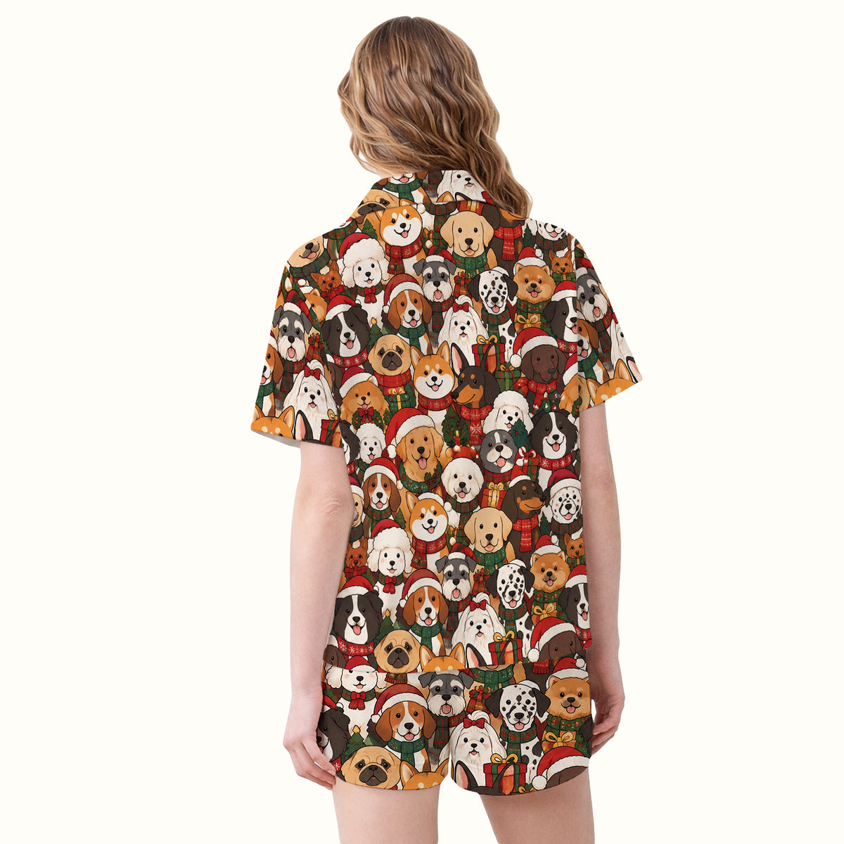 Christmas Dog Breeds Collage Pattern Pajama Set, Soft Breathable Fabric Comfortable Sleepwear