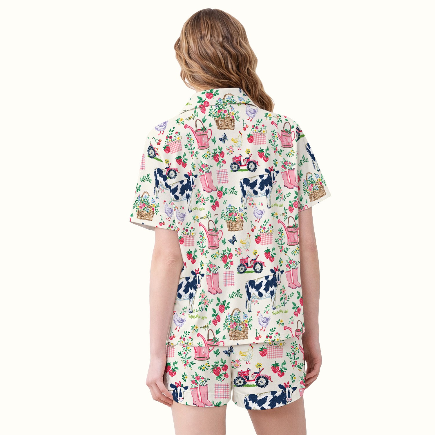 Strawberry Cow Country Style Pajama Set, Breathable Fabrics Uniform