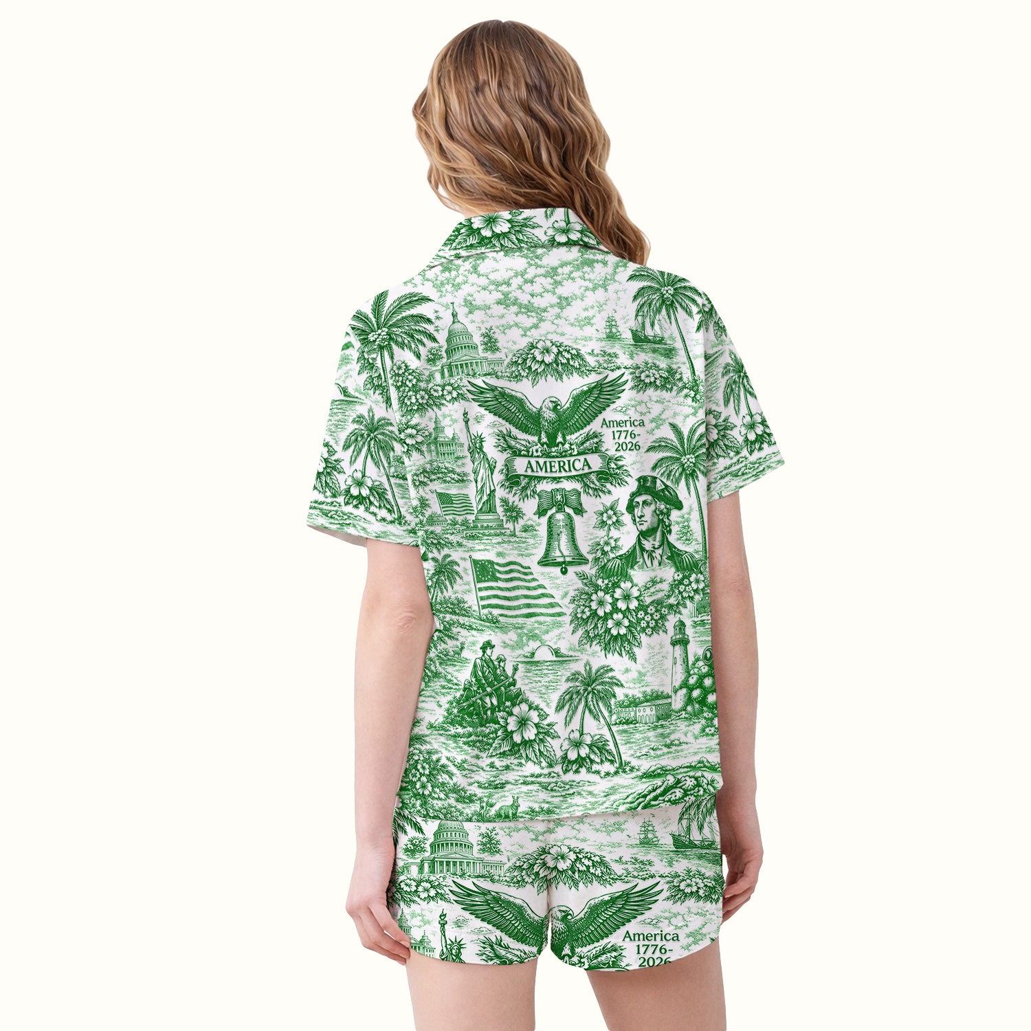 Patriotic America Heritage Toile Pattern Pajama Set, Breathable Fabrics Uniform