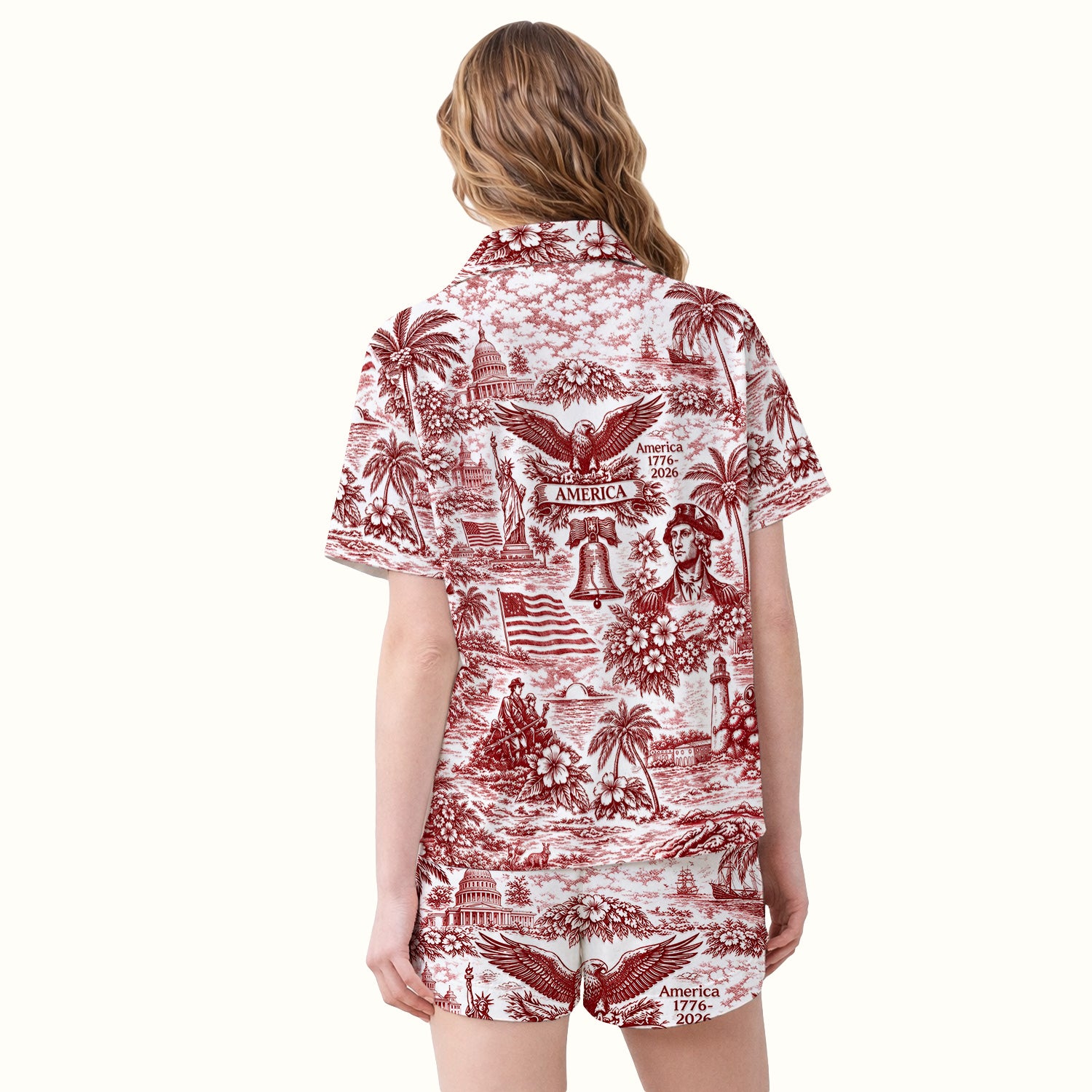 Patriotic America Heritage Toile Pattern Pajama Set, Breathable Fabrics Uniform