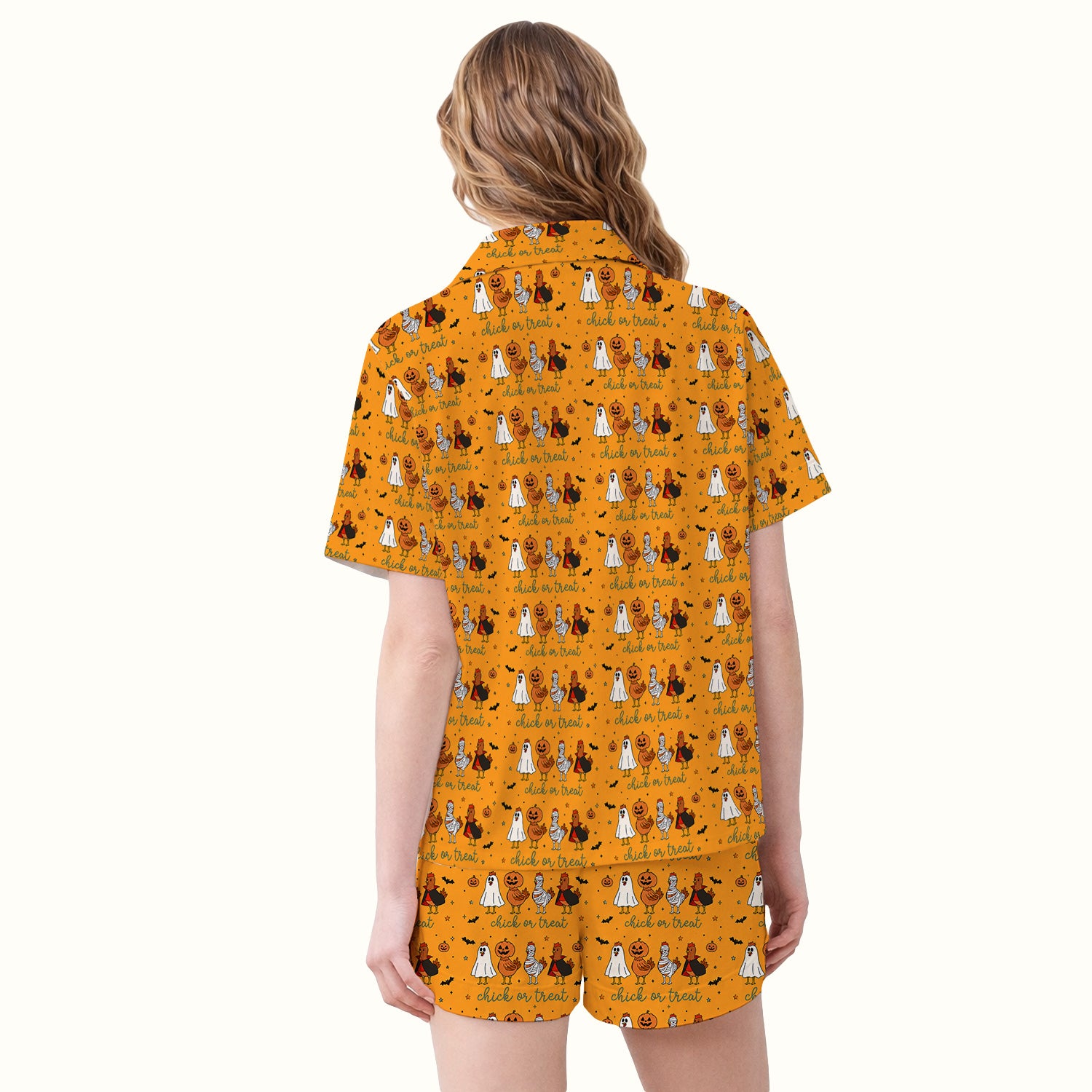 Funny Chick Or Treat Season Pajama Set, Soft Breathable Fabric Comfortable Sleepwear