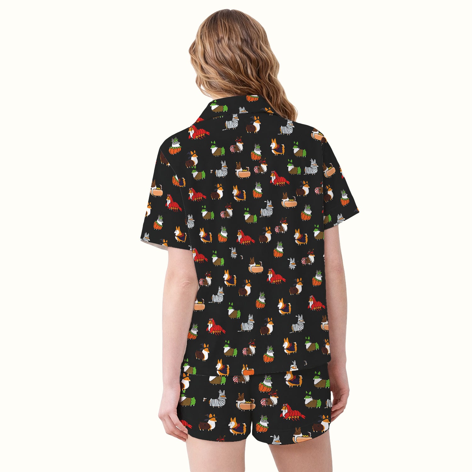 Cute Halloween Costume Corgis Pajama Set, Soft Breathable Fabric Comfortable Sleepwear