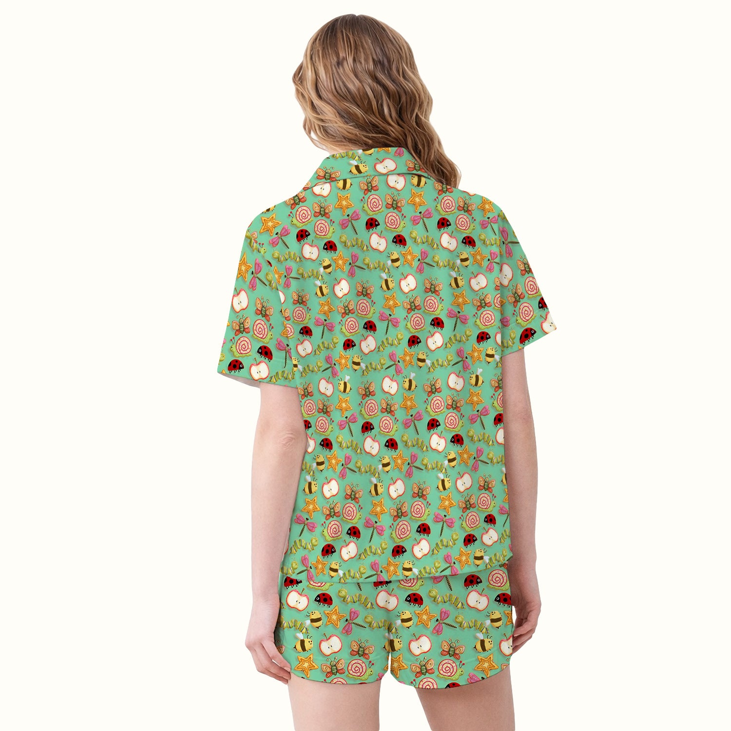 Cute Nurse Snail Ladybug Caterpillar Apple Garden Pattern Pajama Set, Breathable Fabrics Uniform