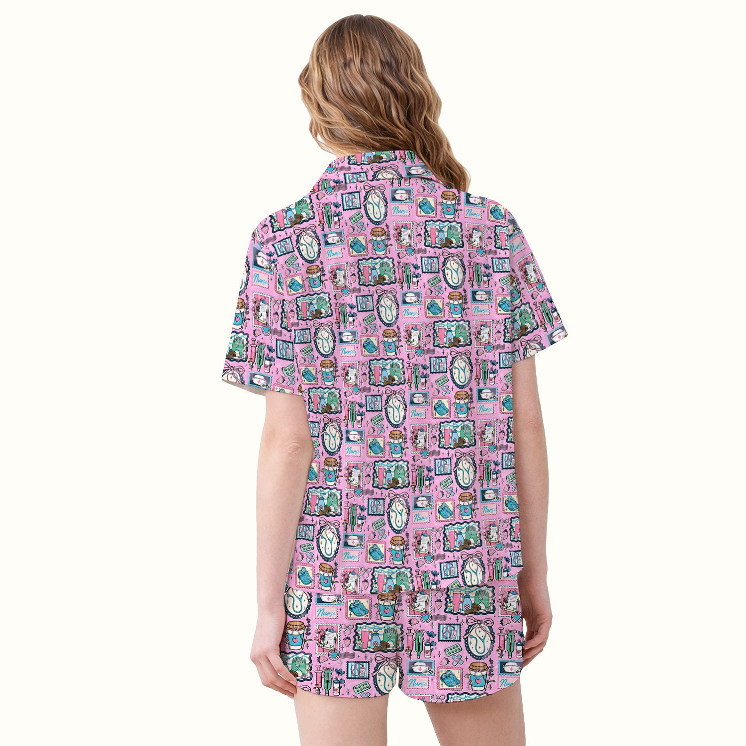 Medical Tools Stethoscope Syringe Frame Pajama Set, Breathable Fabrics Uniform