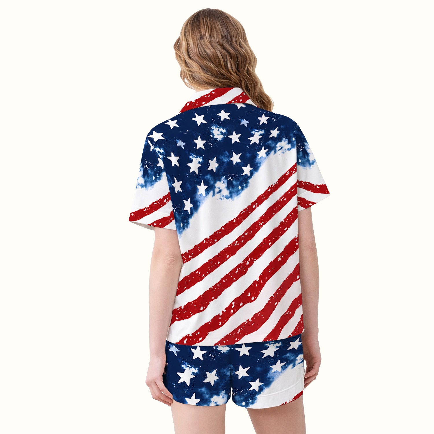 USA Stars And Stripes Pattern Pajama Set, Soft Breathable Fabric Comfortable Sleepwear
