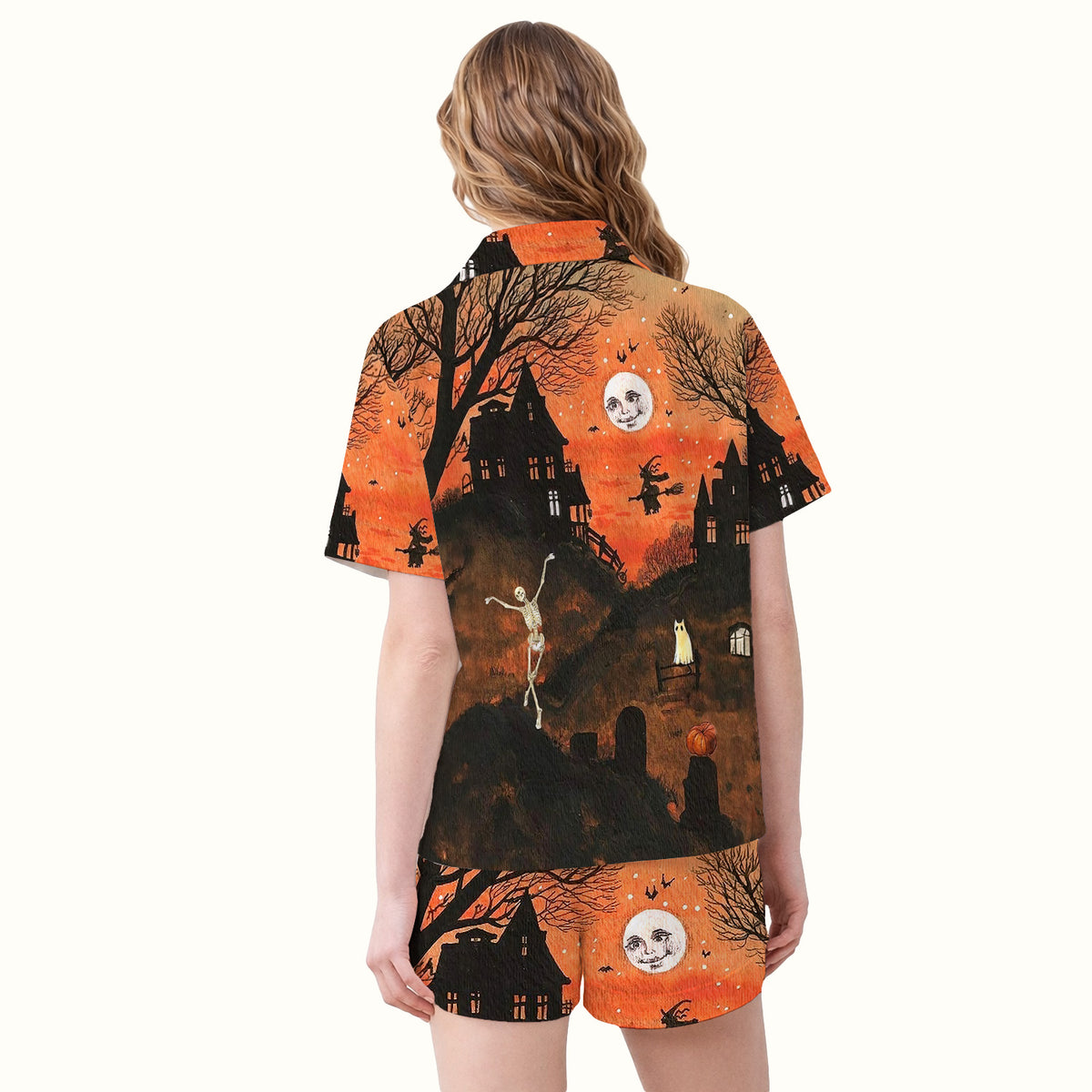 Buntes Pyjama-Set mit Neon-Katzengesichtern, weicher, atmungsaktiver Stoff, bequeme Nachtwäsche