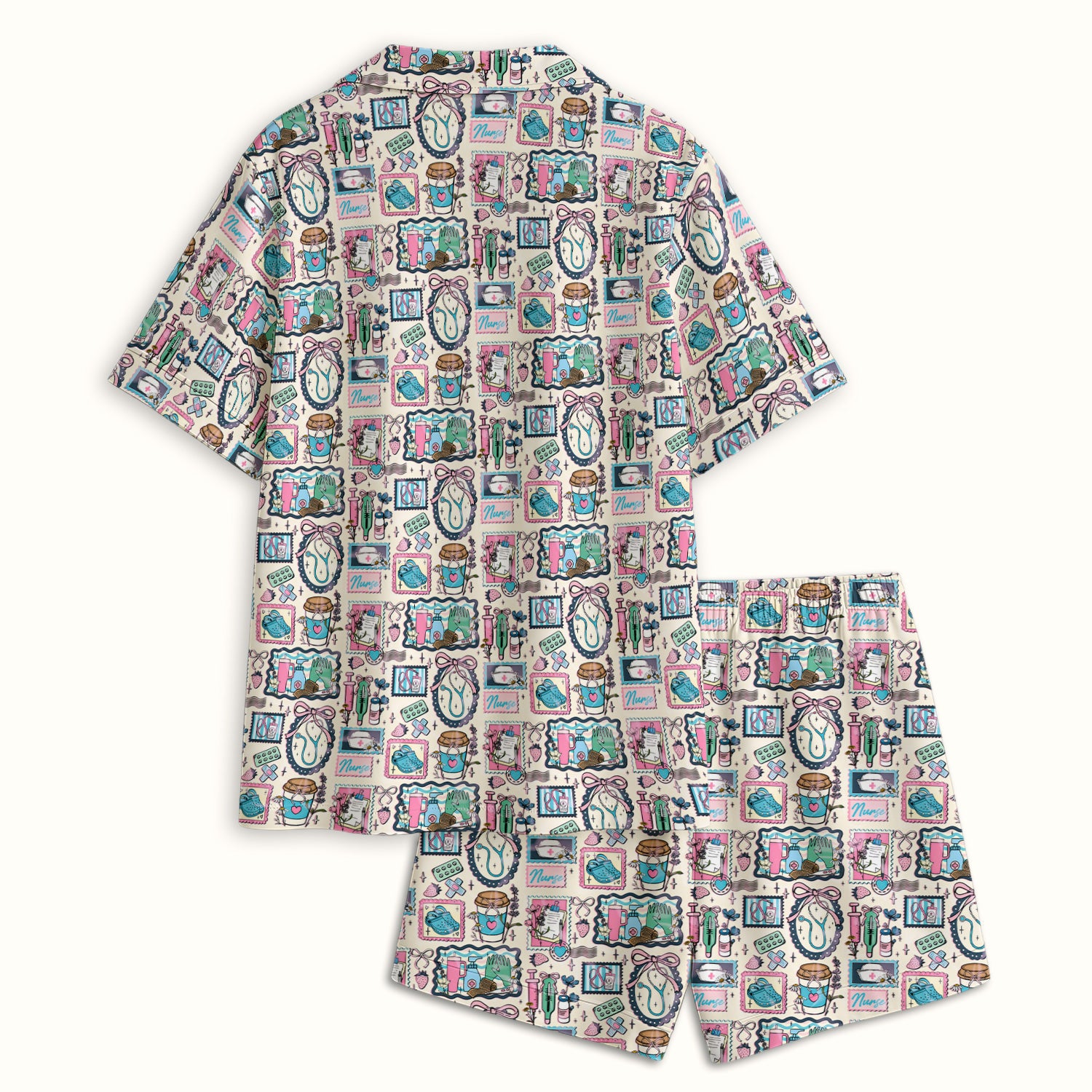 Medical Tools Stethoscope Syringe Frame Pajama Set, Breathable Fabrics Uniform